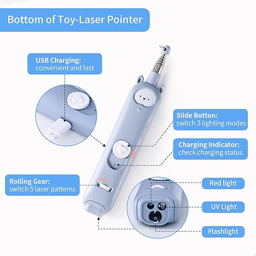 Miniatura 3 de Juguetes láser para gatos, puntero láser 2 en 1, juguetes internativos para gatos de interior, juguete de varita para gatos de 3+5 modos de luz,