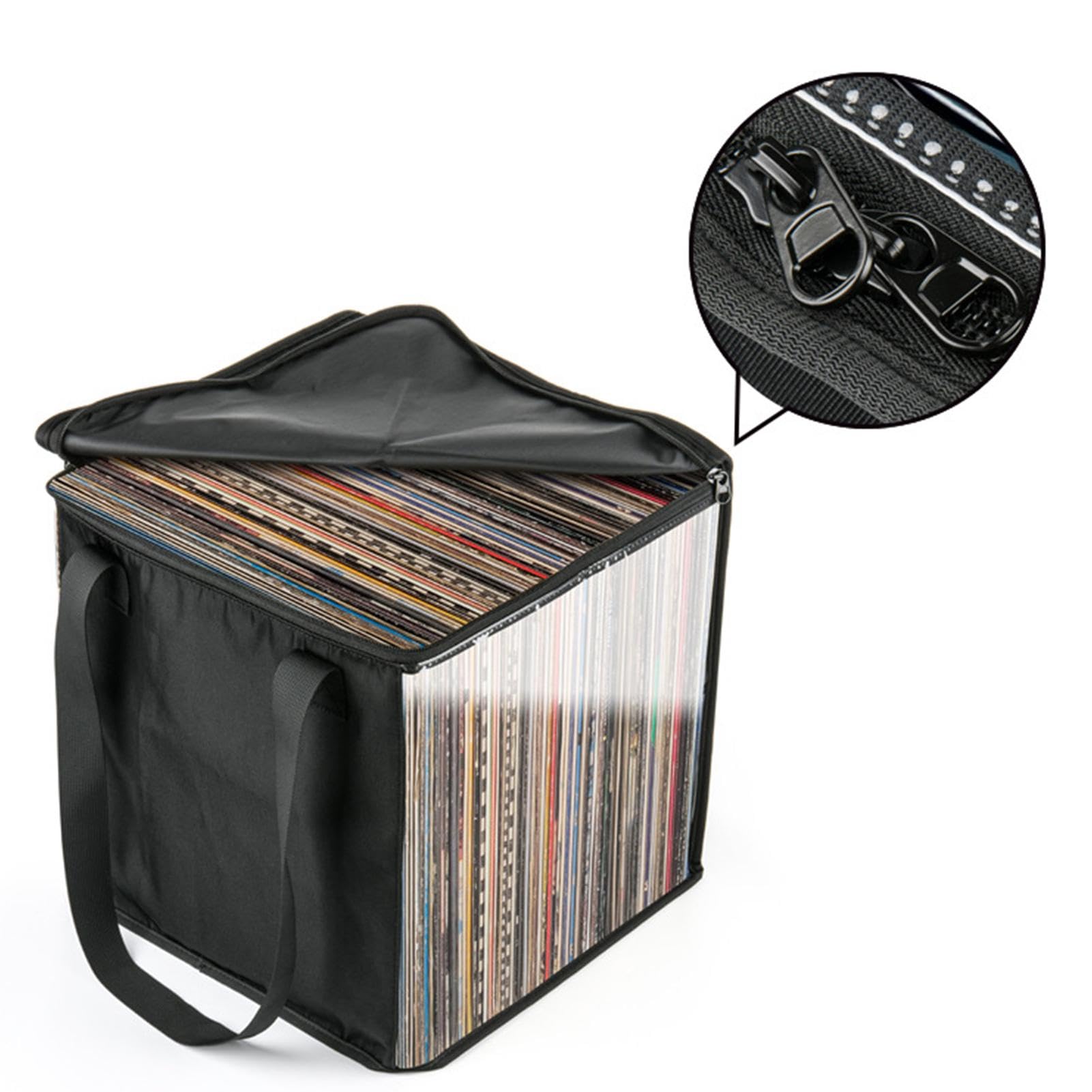 Sac de transport pour disques vinyles de 30,5 cm, boîte de rangement anti-poussière pour disques vinyles LP, peut contenir jusqu'à 50 albums vinyles, 1 noir., Refer to description, Unisexe