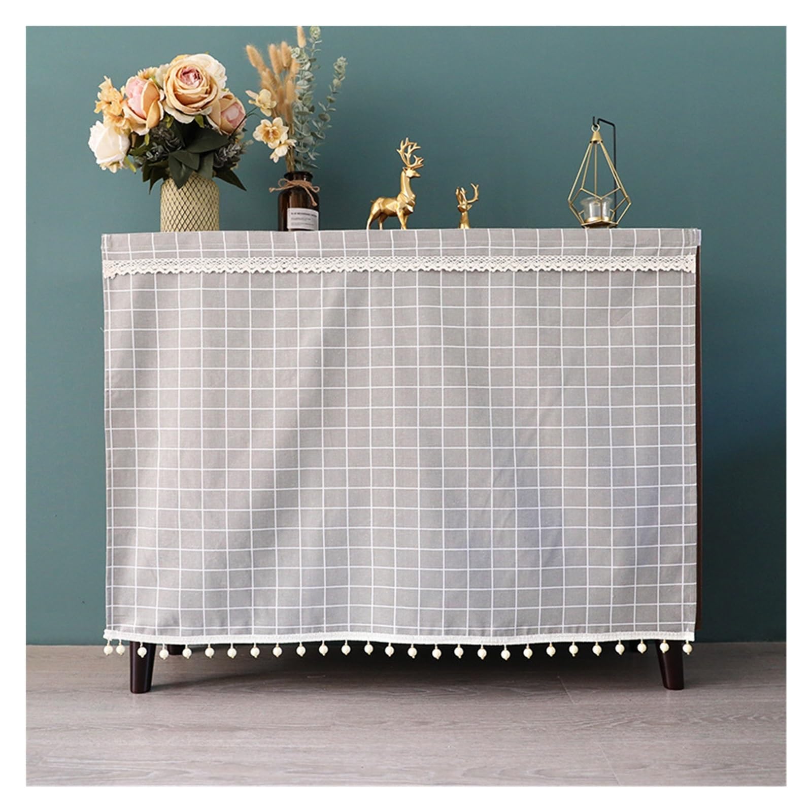 Rideaux auto-adhésifs solides Grey Grid en tissu anti-poussière durable