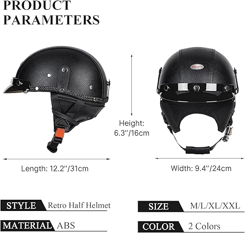 Miniatura 6 de Medio casco de motocicleta para hombres y mujeres adultos, casco de motocicleta de cara abierta con visera retráctil para el sol, certificado DOT
