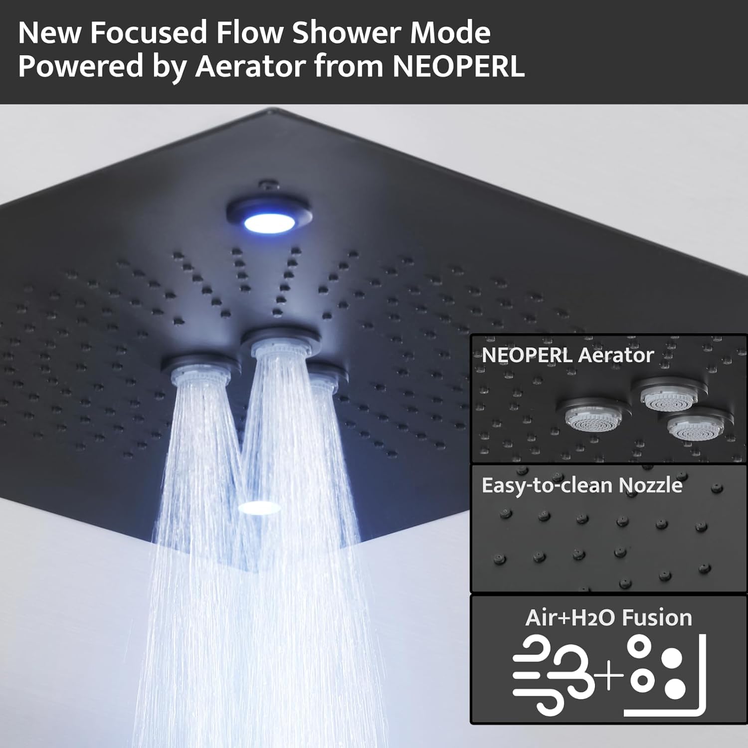 Thermostatic Shower System Matte Black Ceiling Mount Shower Faucet Set, Push Button Diverter Shower Fixtures with 2 in 1 Handheld,16 Inch LED Shower Head 【All Functions Simultaneous Use】