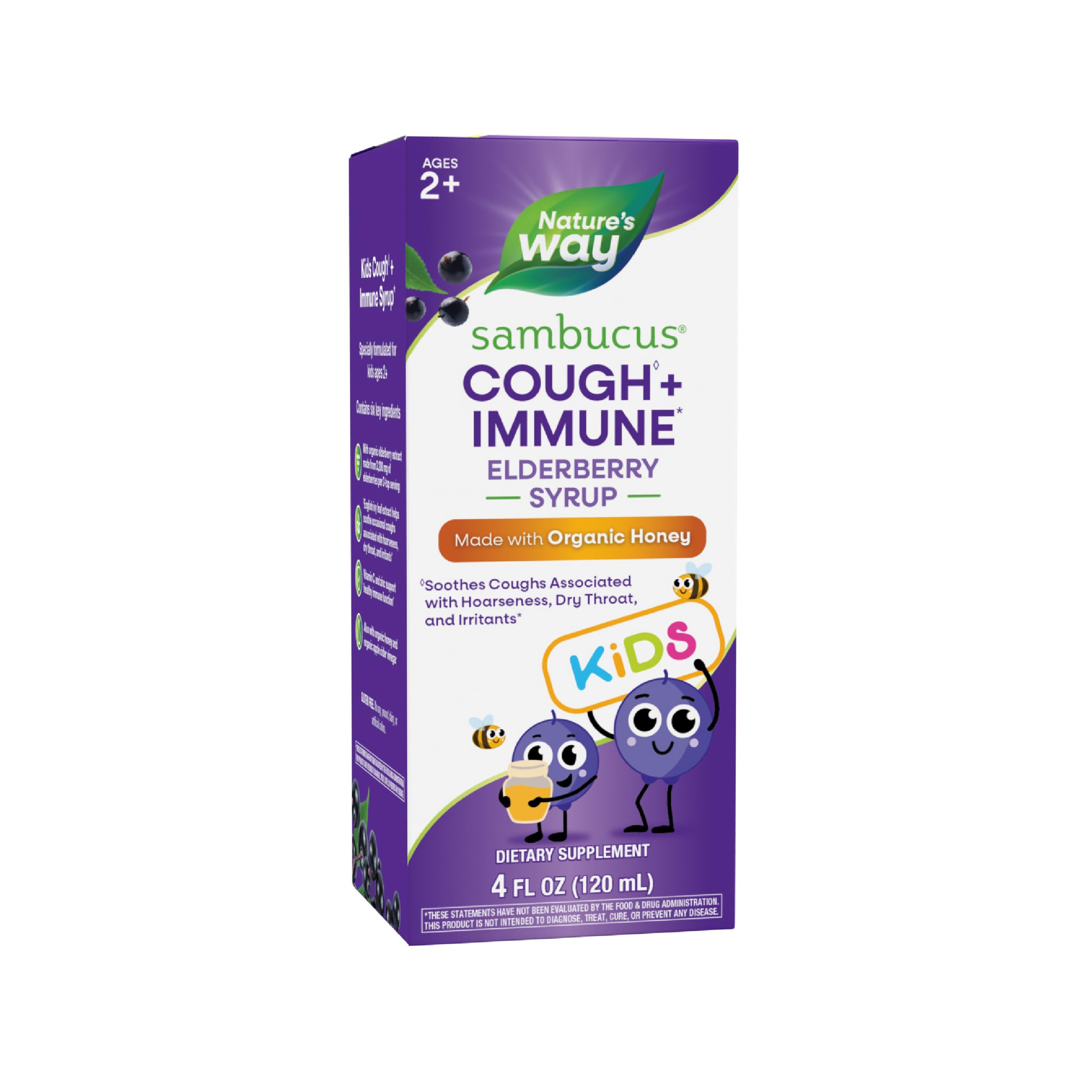 Nature's Way Sambucus HoneyBerry Cough Syrup for Kids with Black Elderberry Extract & Organic Honey, Immune Support*, 4 Fl. Oz.