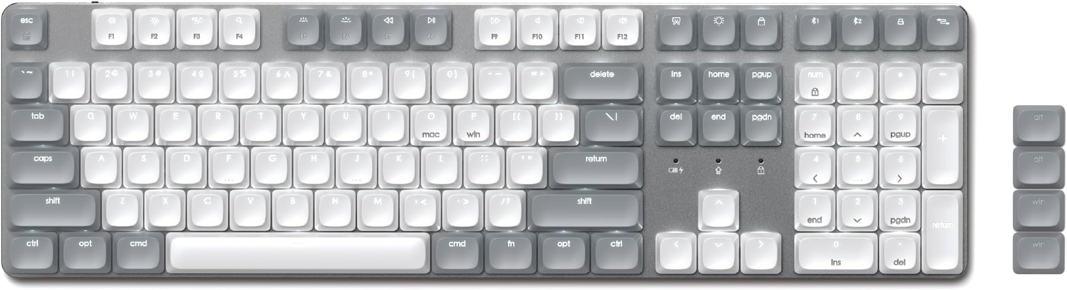 SATECHI SM3 Bluetooth Mechanical Keyboard Wireless (US QWERTY with Numeric Key, 108 Keys, Backlight, Rechargeable) - Gaming and Office, Mac & Windows - Light Grey/White