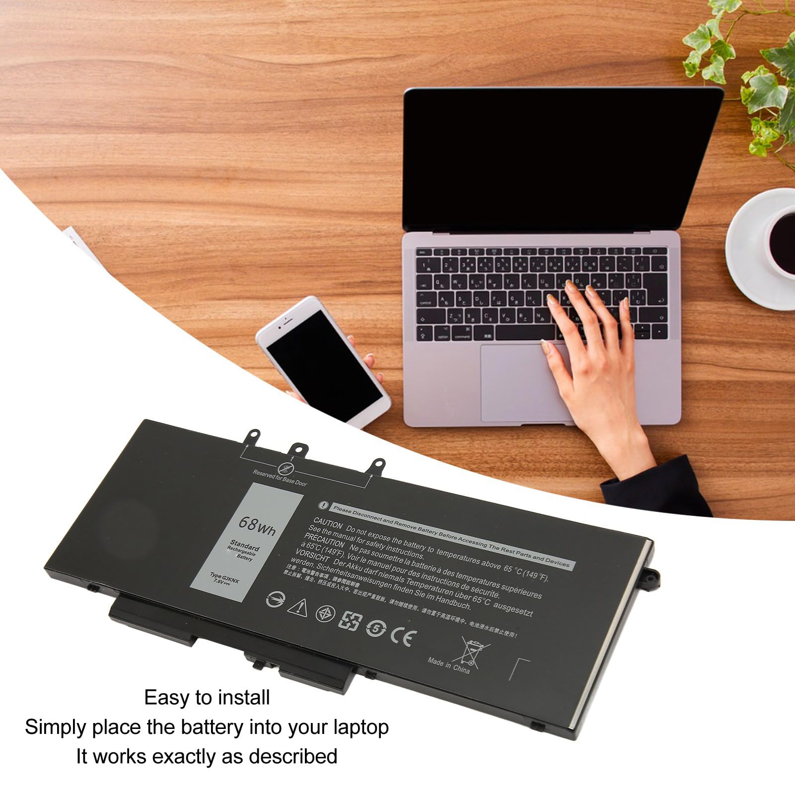 68Wh GJKNX Bateria do Laptopa, Wymienna Bateria do Latitude 5480 5580 5280 5288 5290 5488 5490 5491 5495 5590 5591 E5480 E5580 E5590 E5490 15 3520 3530 GD1JP DY9NT Laptopa