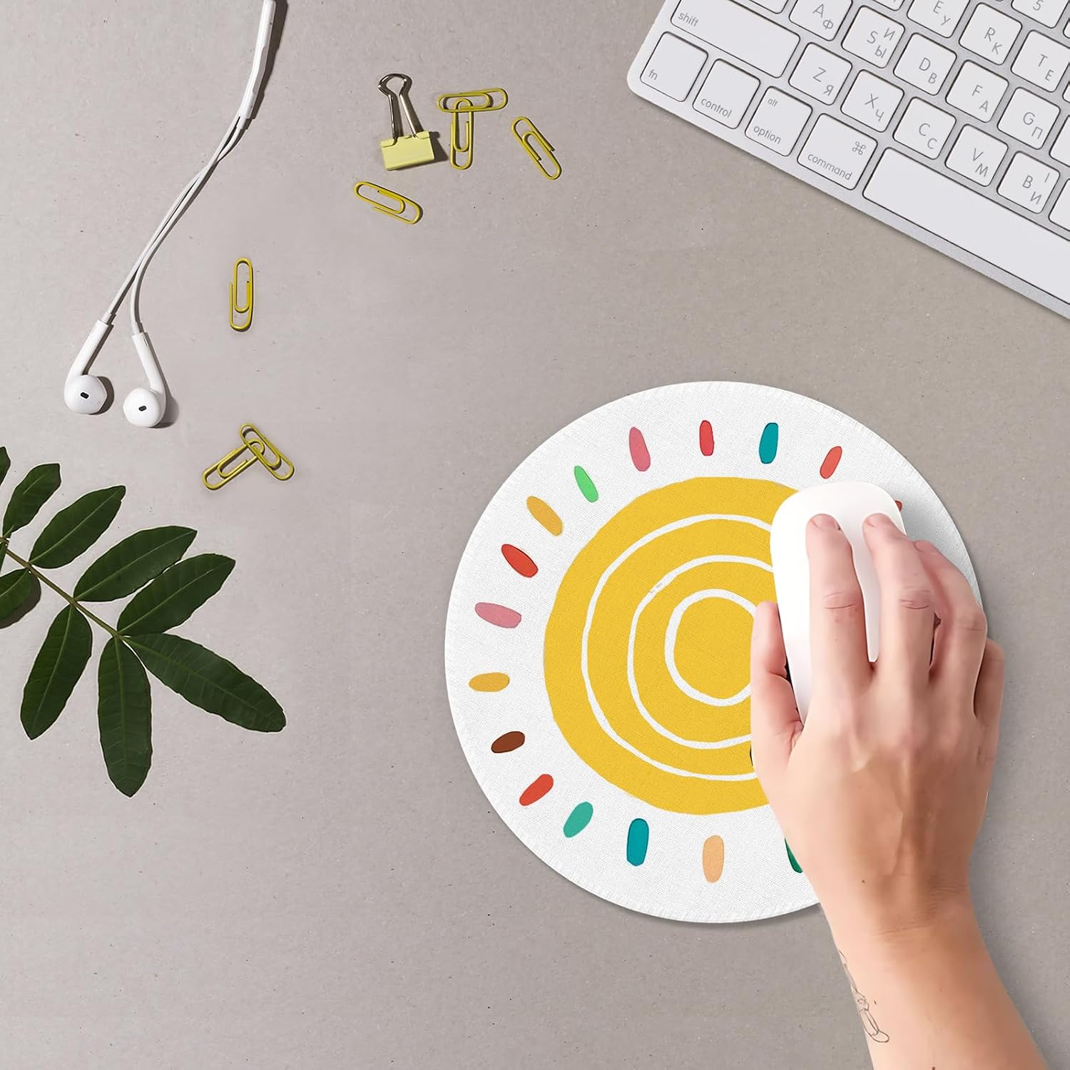 Boho Colorful Rainbow Sun Mouse Pad,Cute Rainbow Sun Sunshine Mouse Pads Mousepad for Desk Home Office Dorm Computers Laptop, Cute Boho Office Supplies Desk Accessories, 7.9x7.9 Inch image 3