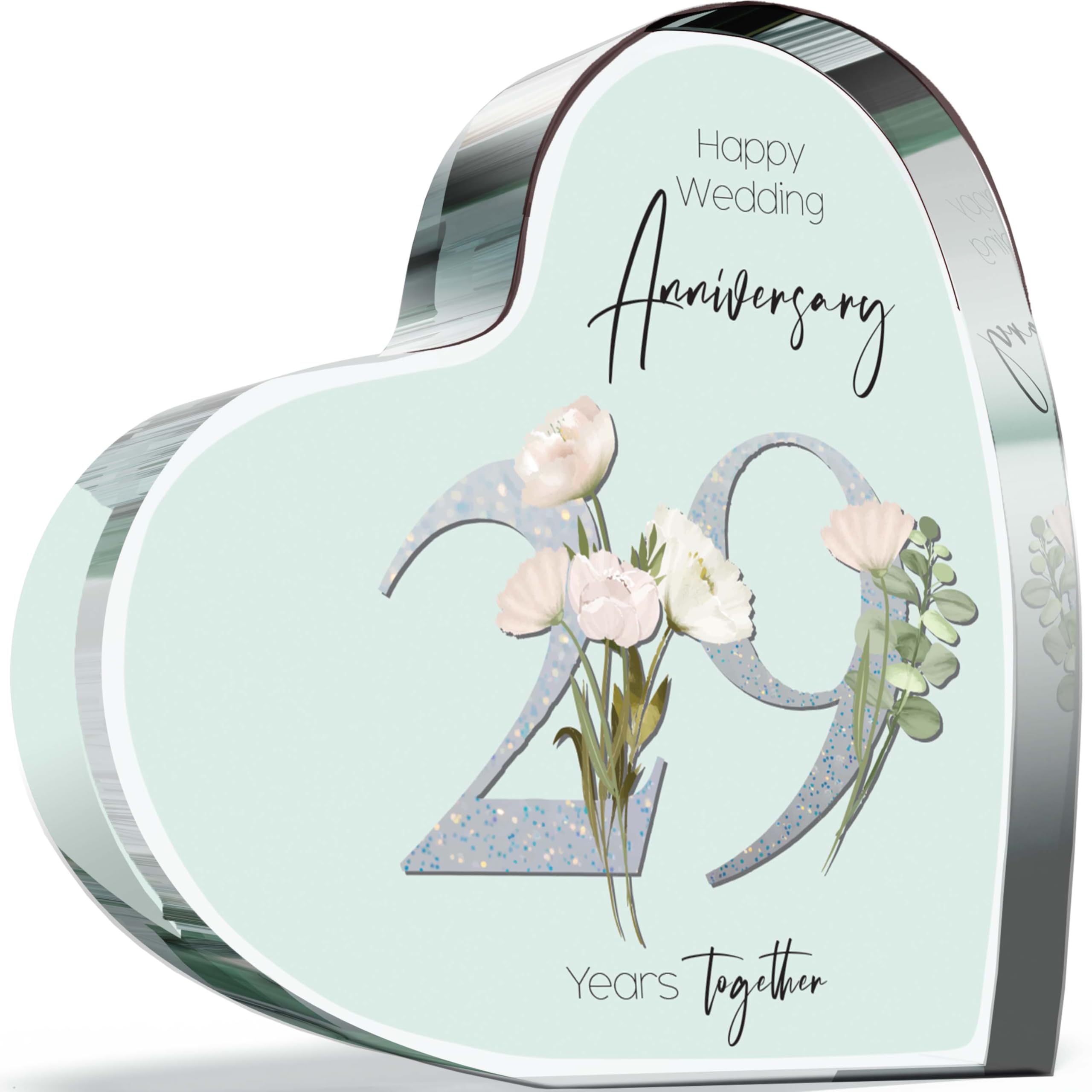 Giftzie Women's 29 Th Anniversary Plaque Gifts For Wife Husband - Years Together - I Love You Romantic Acrylic Heart Gift For Men, 100Mm Floral Present For Couples Twenty-Ninth Anniversaries