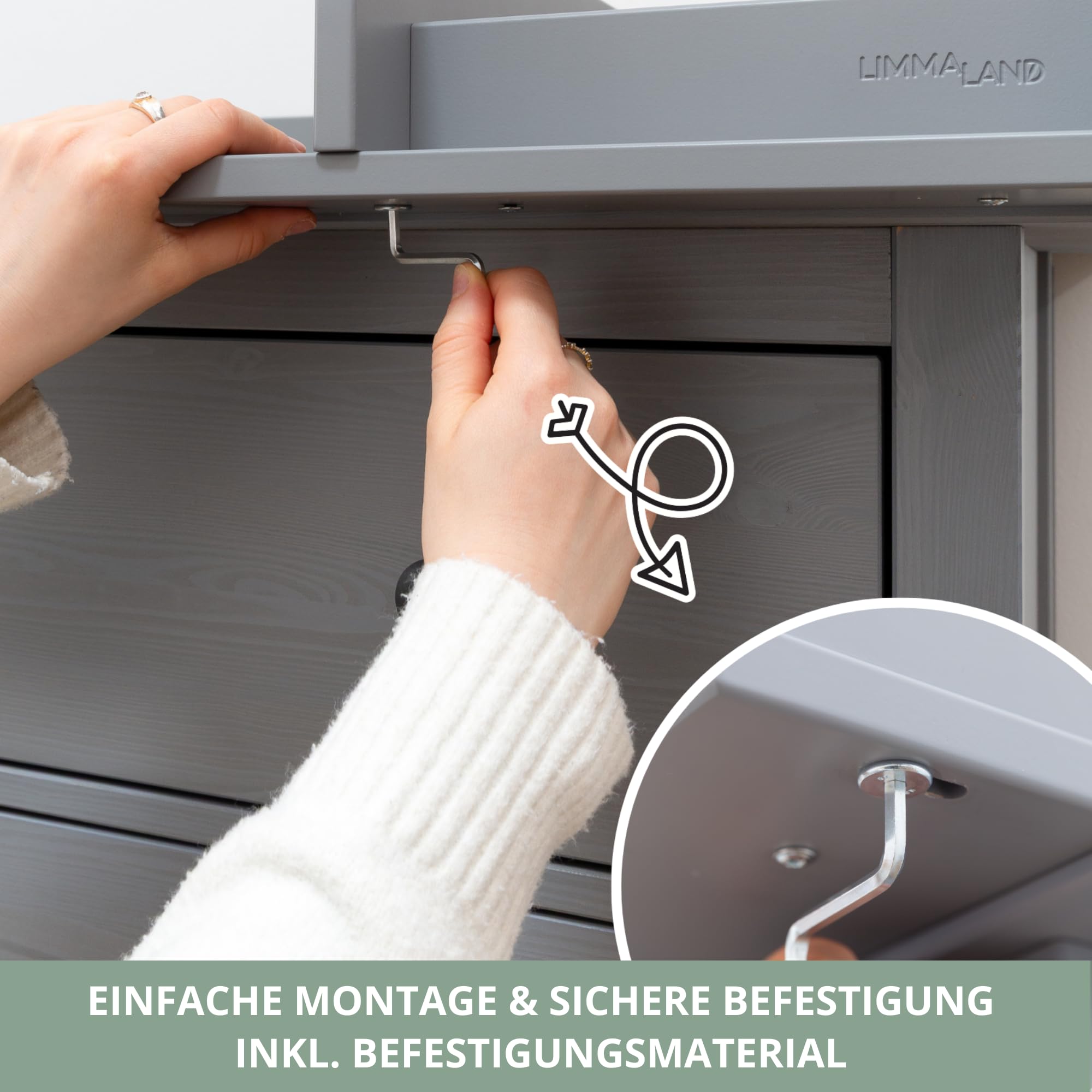 Wickelaufsatz für IKEA HEMNES Kommode - Grau, 108cm | Mit Trennfach, 100% MDF · Kommode nach der Wickelzeit normal weiternutzbar