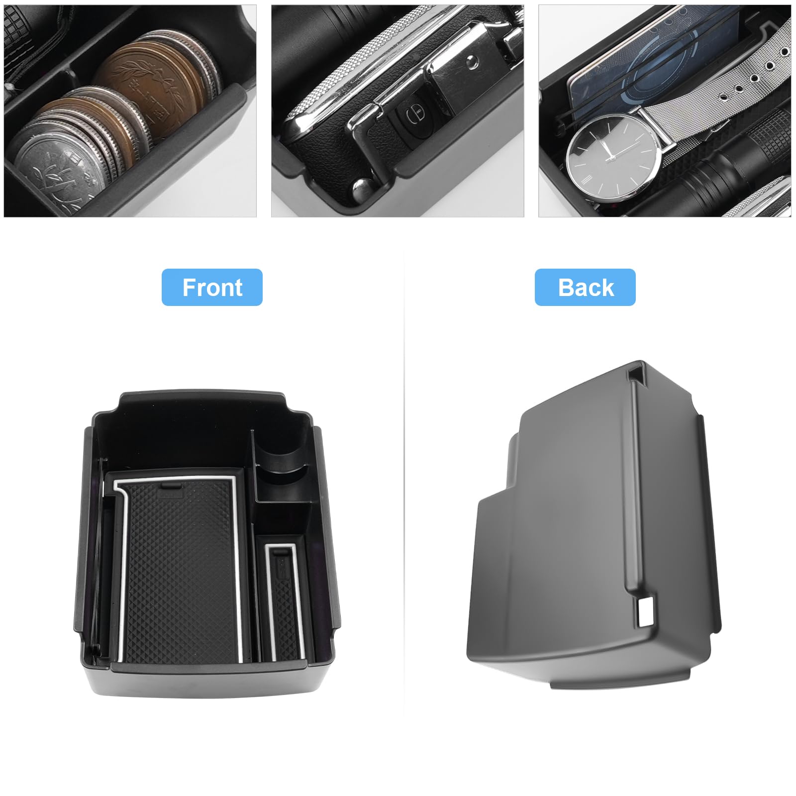Boîte de Rangement pour Accoudoir Compatible avec VW Golf 7 7.5 2013-2019, Golf 7 Organisateur de Console Centrale, Plateau Rangement d'accoudoir avec Tapis Antidérapants (Blanc)
