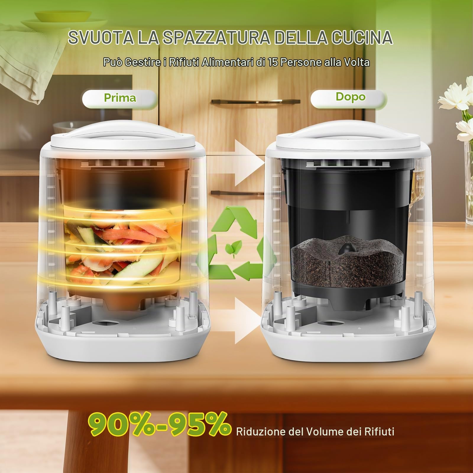 CGOLDENWALL Compostiera Elettrica da Cucina 4.2L, Compostiera Intelligente con Modalità Express e Fermentazione, Riduzione 90‑95% dei Rifiuti, Odore Zero, Pulizia Automatica, Bianco