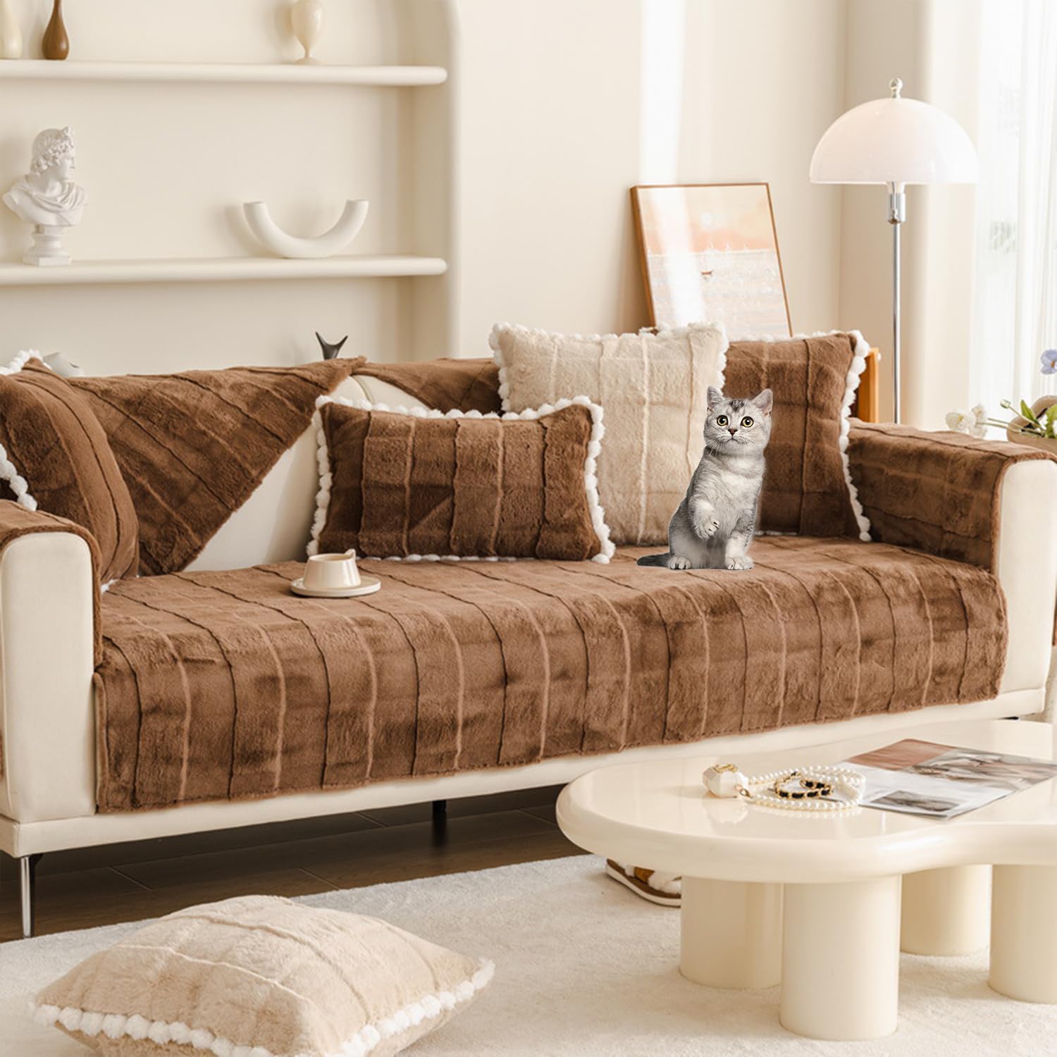 Housse de canapé sectionnelle peluche lavable antidérapante 90x160