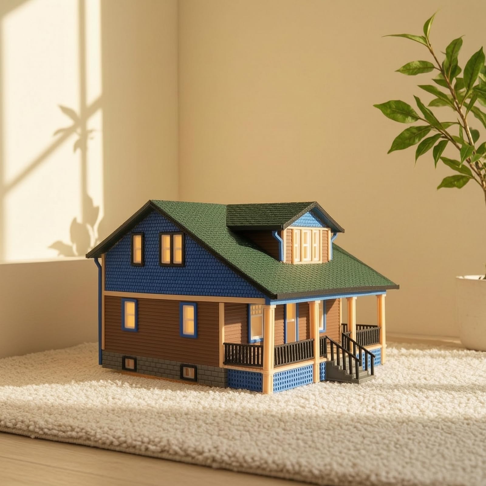 Miniatur Villa Modell Haus Gebäude Architekturmodell Sammelfigur mit Detail Dach Fassade aus PETG für Sammler Diorama Straßenlayout Regal Deko, Fertiges Modell Elf Villa Ohne Beleuchtung