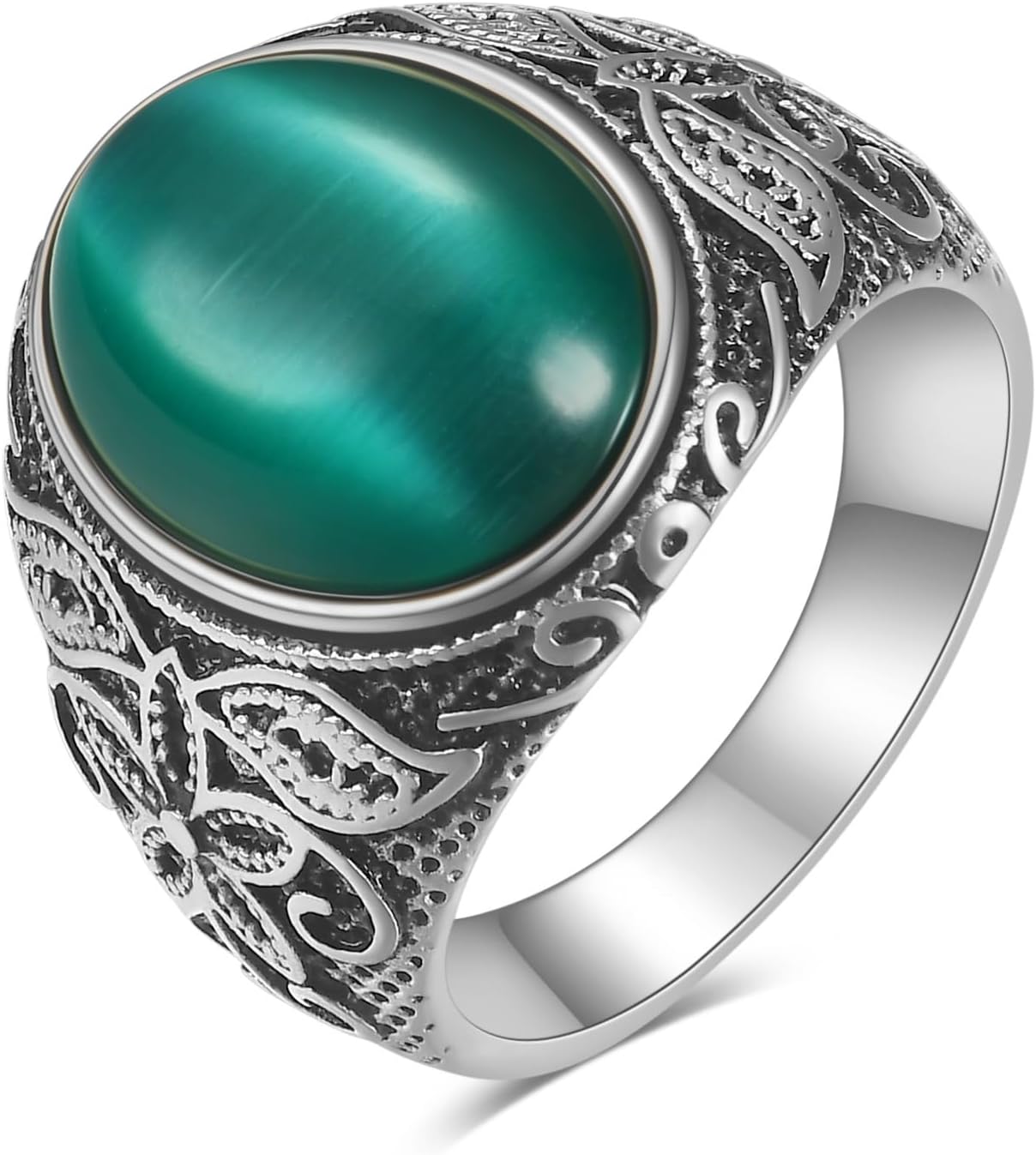 LXBQYSTO Retro Large Black Stone Wedding Band For Men Classical Gothic Stainless Steel Rings