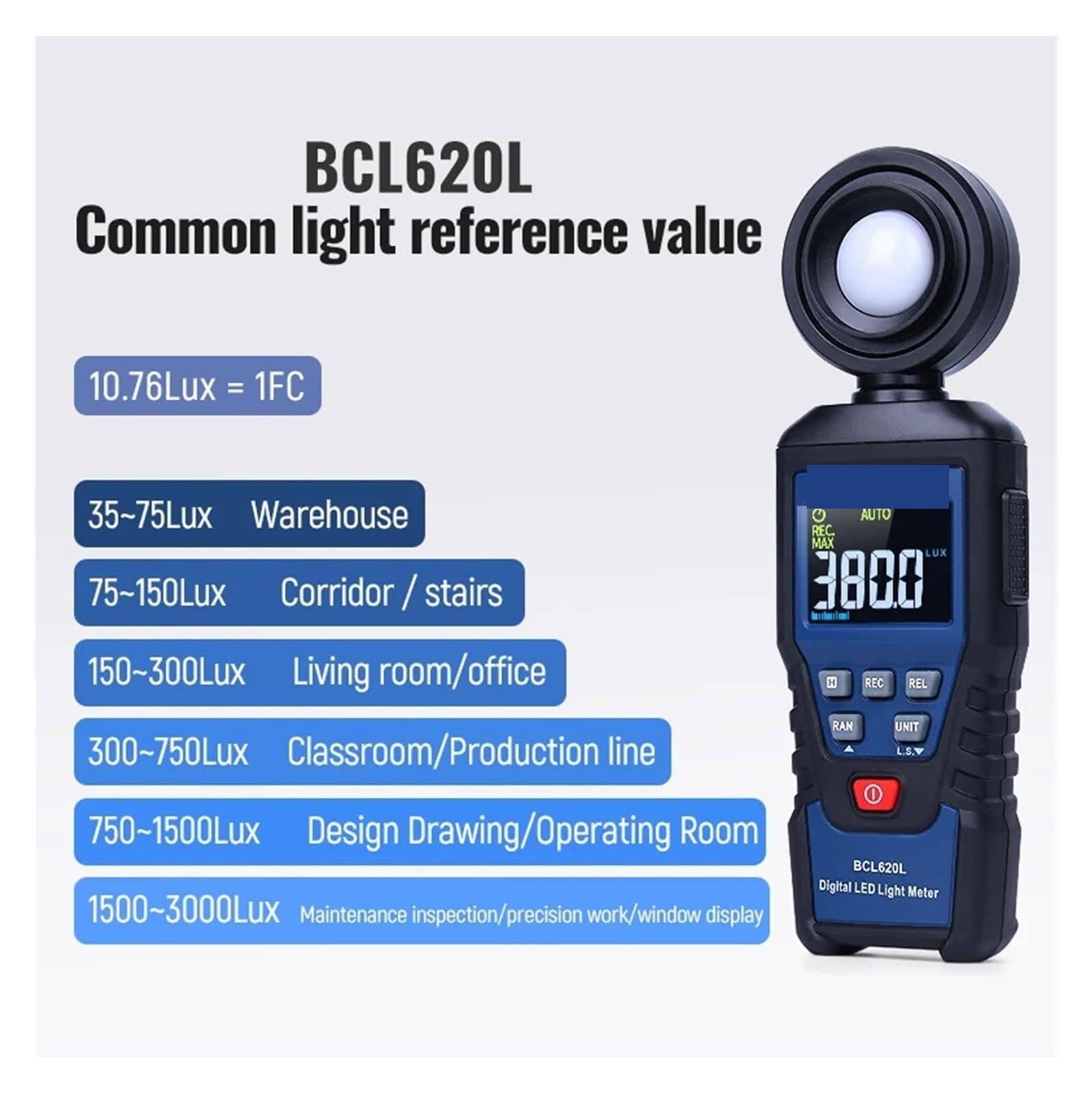 Medidor de luz Digital, Espectrómetro BCL620L Fotómetro Digital Iluminómetro Probador De Brillo Luxómetro Fotografía Iluminación Prueba Flujo Medidor Luz,fácil de Llevar