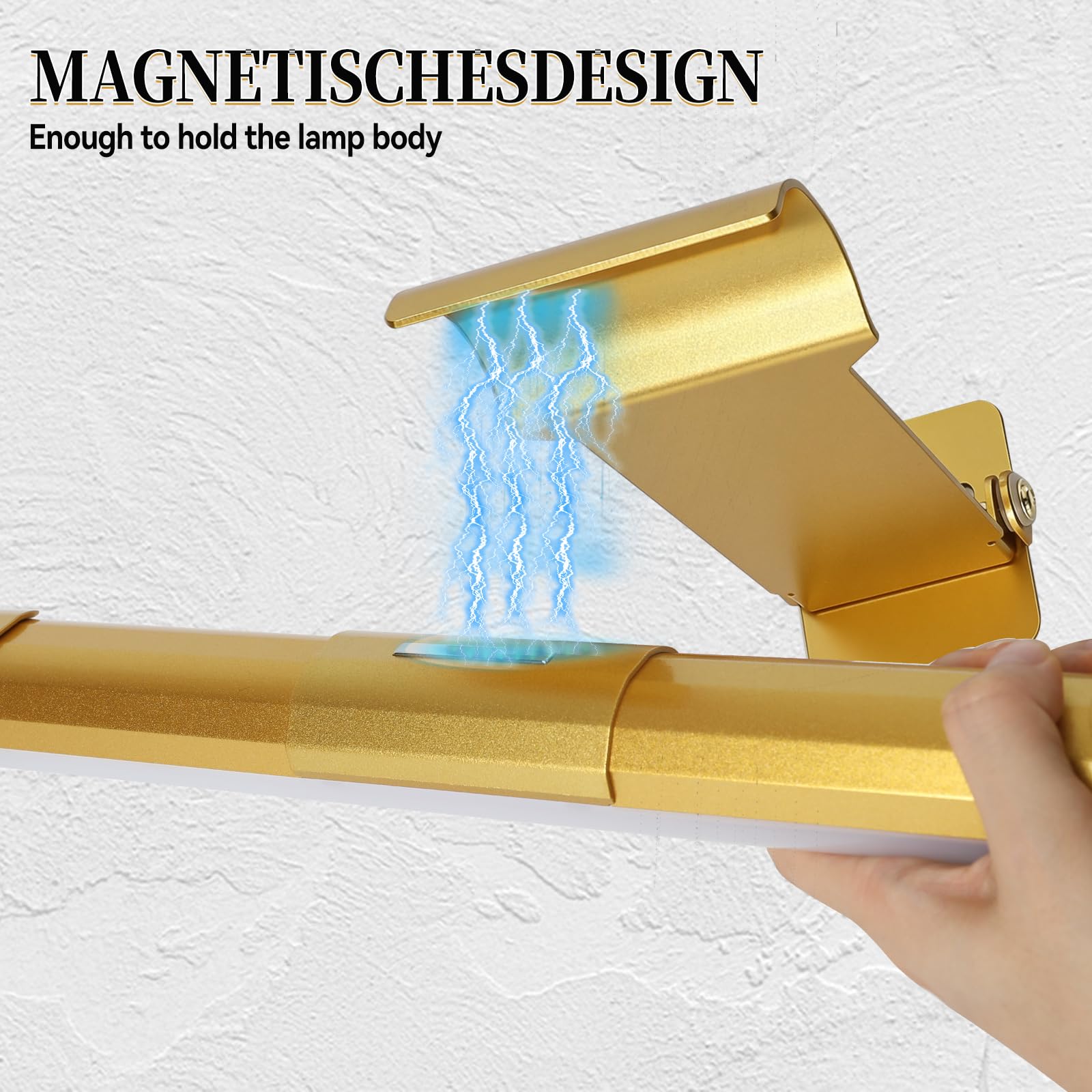 Kabellose Bilderleuchte, 2er-Pack magnetische LED-Kunstdisplayleuchte mit Timerfunktion, Fernbedienung und Touch-Steuerung, stufenlos dimmbares Licht für Wandbilder, Badezimmerspiegel (Gold)