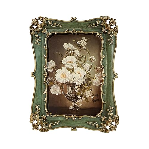 4x6 Vintage Picture Frame, Antique Green Ornate Photo Frame for