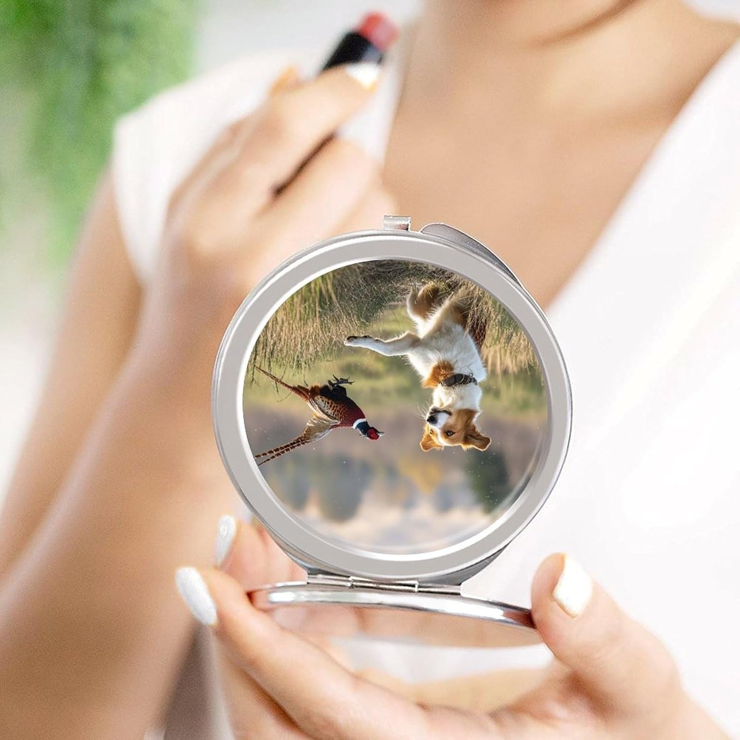 Dog Pheasant Travel Makeup Mirror Compact for Purse Pocket image 4