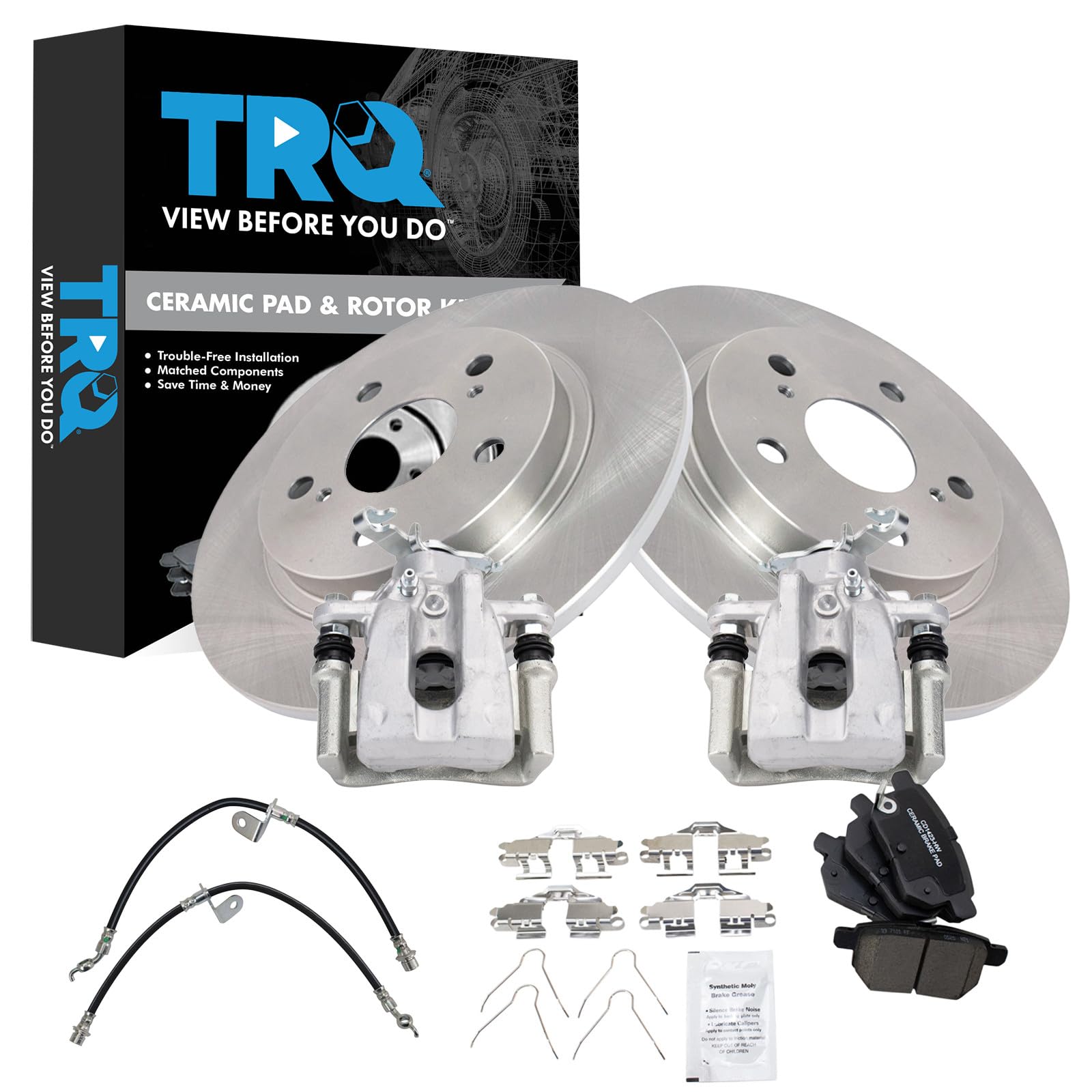 TRQ Rear Brake Pad and Rotor Set Ceramic Calipers Compatible with 2009-2013 Toyota Matrix