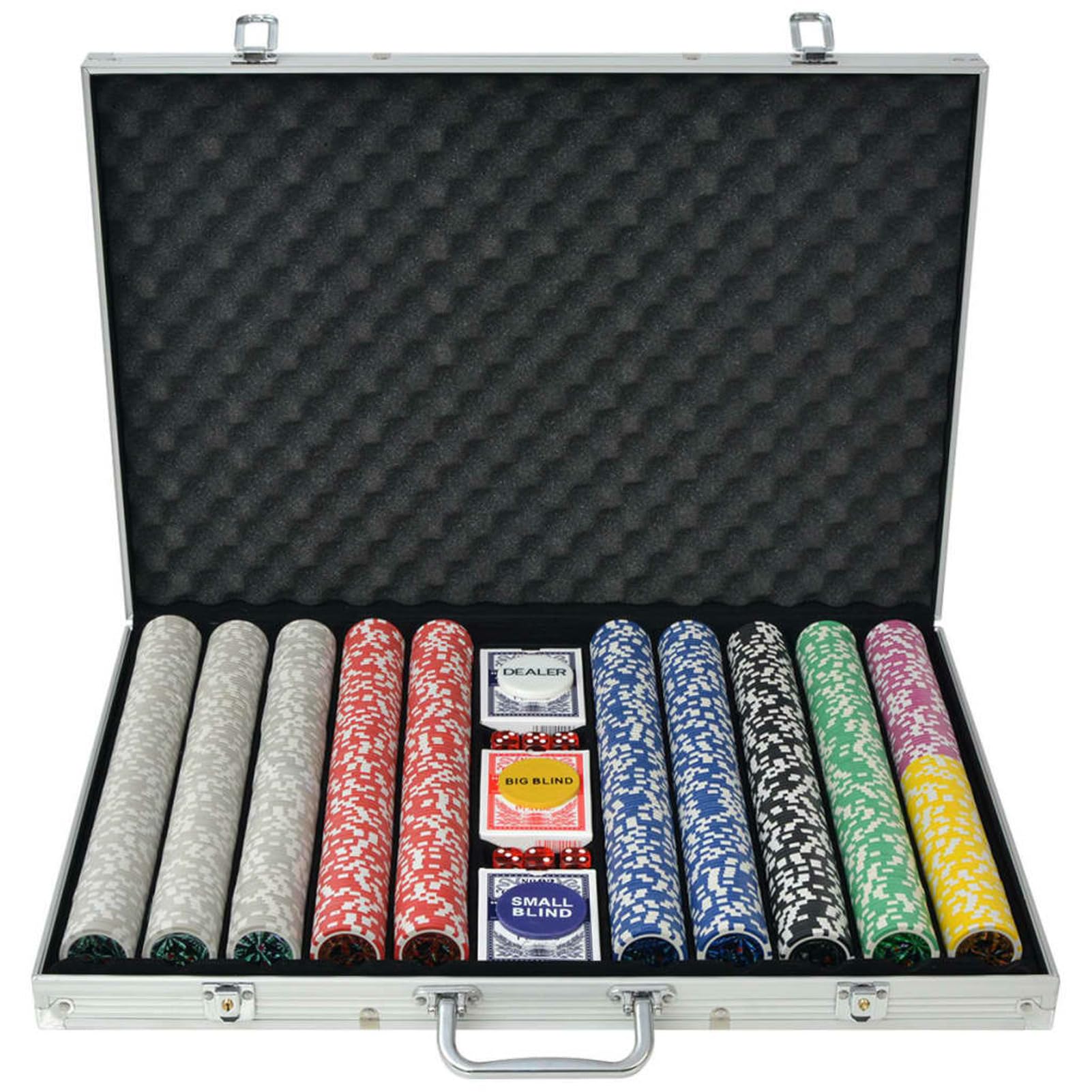 Set da Poker con 1000 Chips Alluminio Mobili per Interni/Esterni