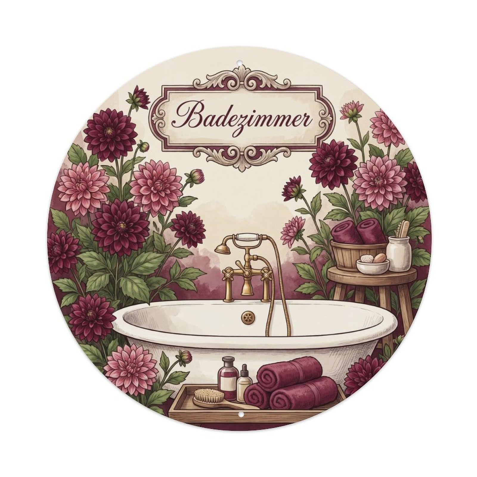 Bathroom Dahlia Bathtub Metal Tin Sign