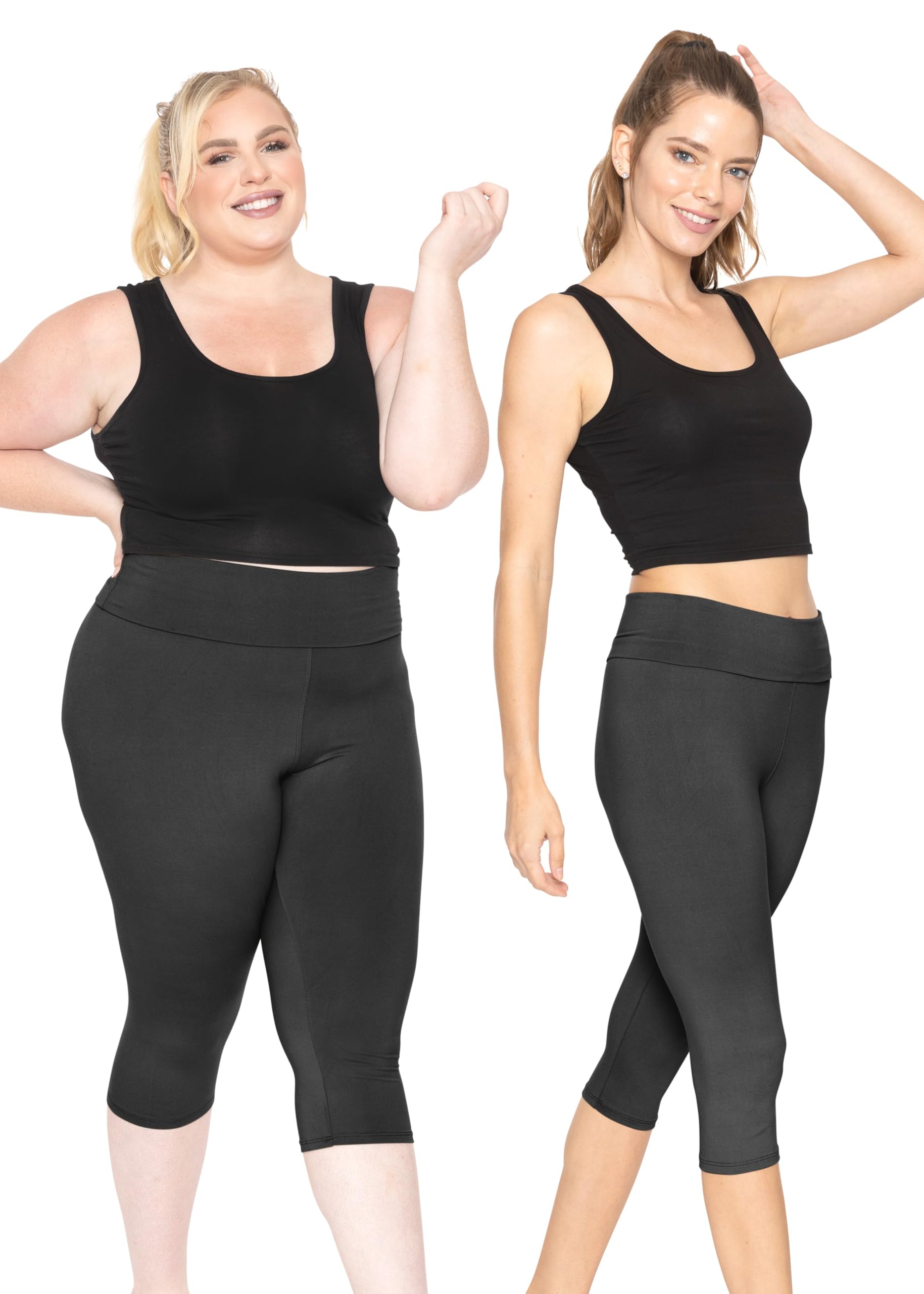 STRETCH IS COMFORT Women's Cotton Foldover Knee Length Leggings Black Large