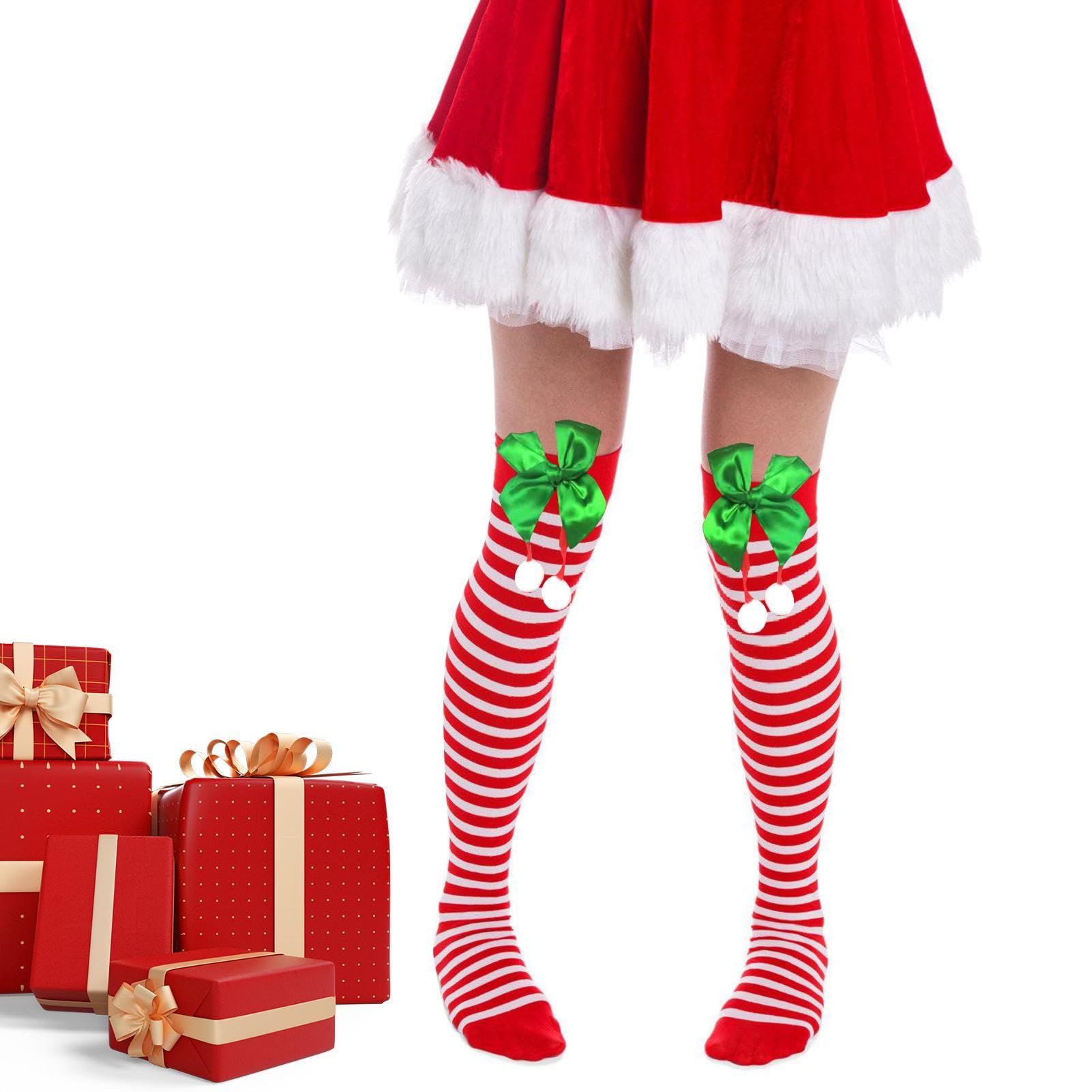 1 Par De Calcetines De Rayas Rojas Y Blancas Para Niños Para Fiestas De Navidad O Halloween, Calcetines Con Diseño De Bastón De Caramelo Hasta La Rodilla Para Fiestas De Disfraces De