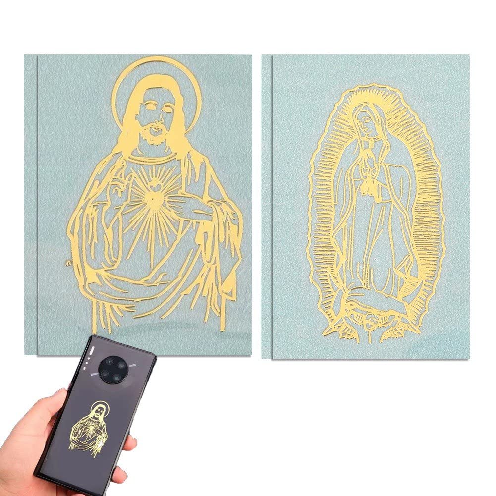 Casiler Brown 4Pcs Sticker Virgin Mary Fatima Holy Family Catholic 6Cm Metal Copper Mobile Phone Church Gift