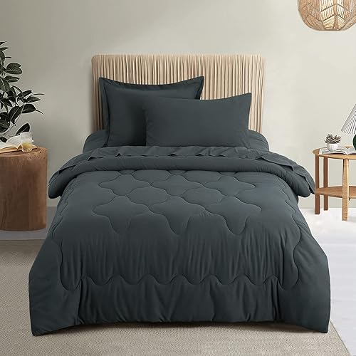 Miniatura 1 de RUIKASI Juego de edredón individual con sábanas, juego de ropa de cama individual de 5 piezas con edredón y sábanas, cama en una bolsa, tamaño