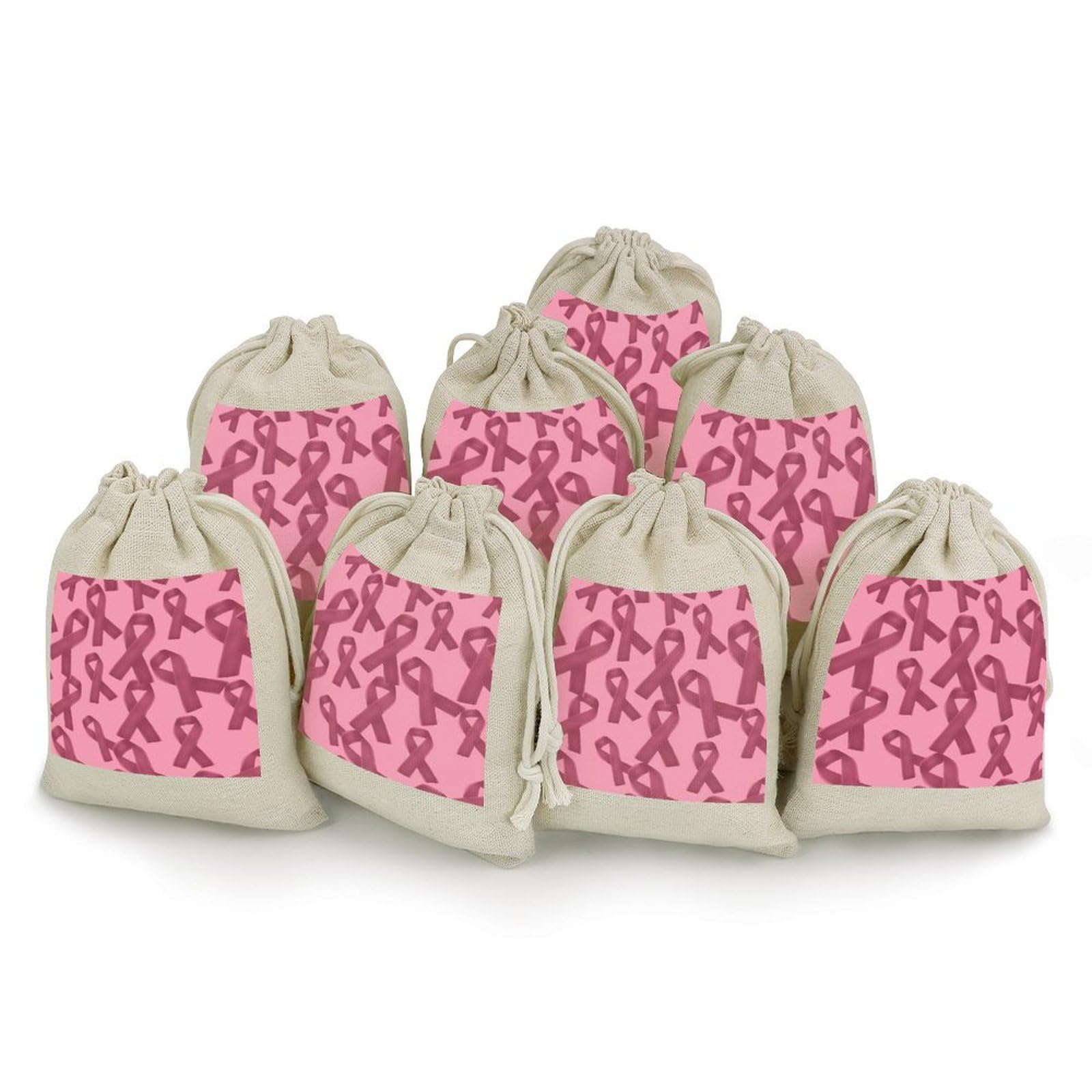 Ribbon Breast Cancer Awareness 8 Pack Small Gift Bags Cotton And Linen Drawstring Pockets Sachet Bag for Party Home Supplies