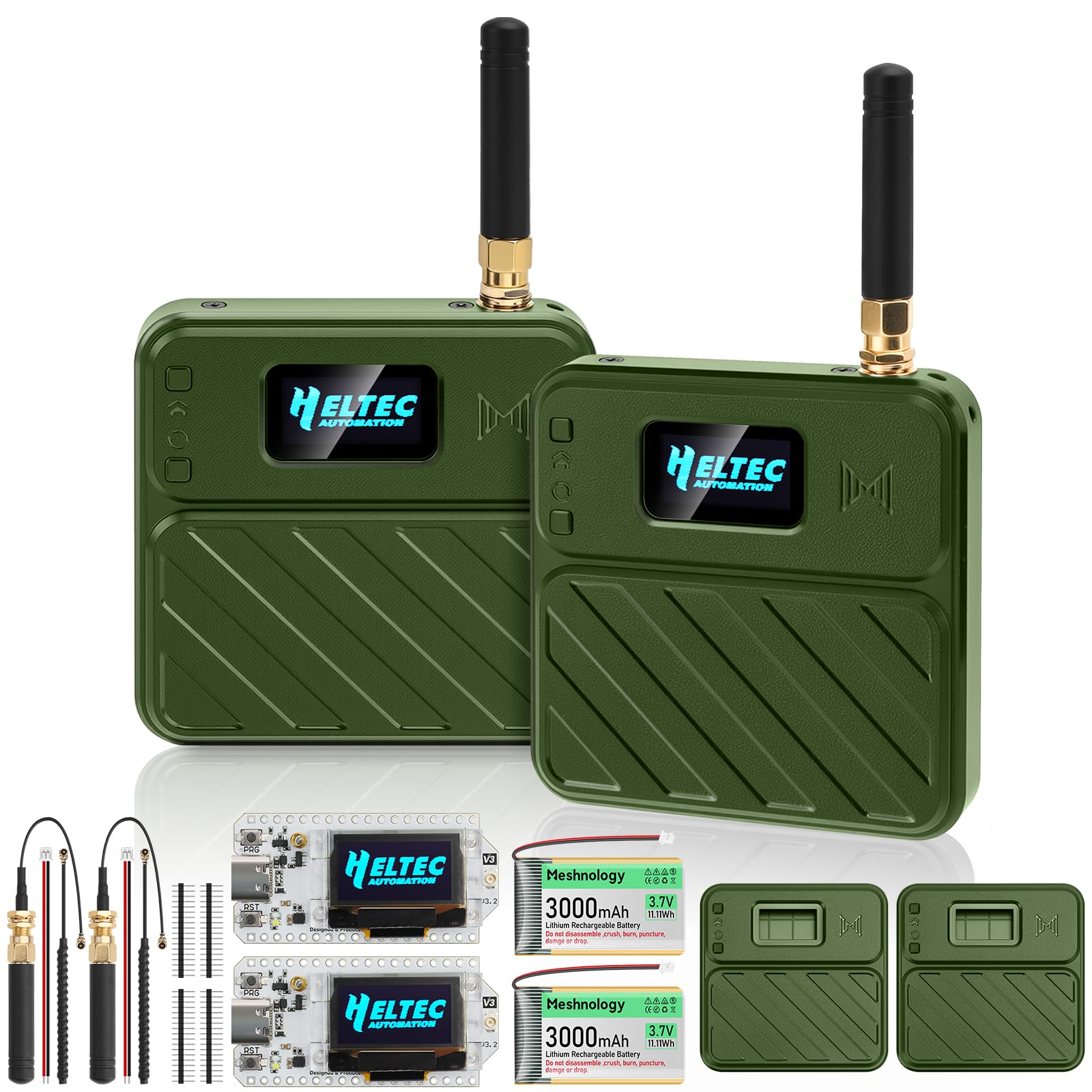 Juego de 2 placas de desarrollo ESP32 LoRa V3 con antenas de 915 MHz + batería de 3000 mAh + funda Meshtastic, ESP32-S3 SX1262 pantalla OLED WiFi Bluetooth integrada para Arduino LoRaWAN IOT (N32 Plus