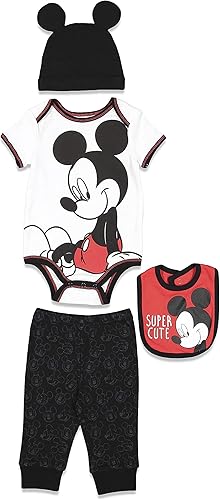 Disney Mickey Mouse - Conjunto de 4 piezas body y pantalones con babero