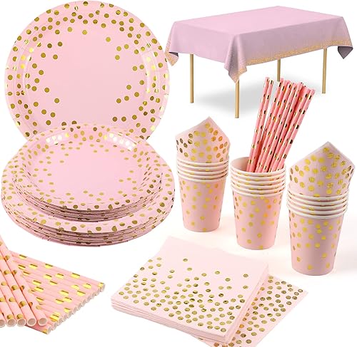 16 invitados negro y dorado suministros de fiesta de papel negro platos de fiesta servilletas, tazas, manteles de mesa, pajitas de papel de punto