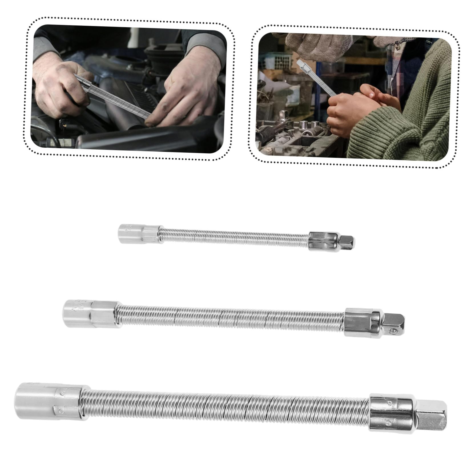 Mobestech Barre D'extension Flexible en Acier pour Travaux Automobiles et Bricolage 1/4, 3/8, 1/2 Ensemble 3 Pièces pour Atteindre les Espaces Étroits pour Clé à Douille