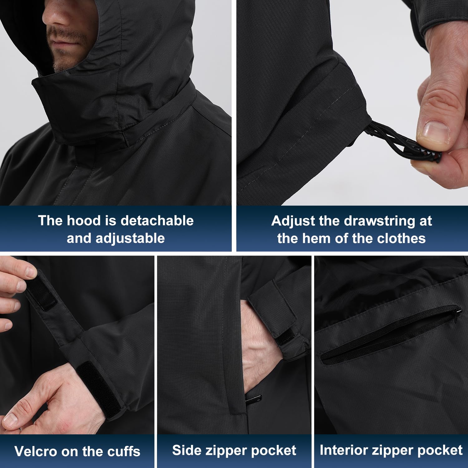 Veste de pluie homme Imperméable et respirante veste légère coupe vent homme avec capuche pour la randonnée cyclisme