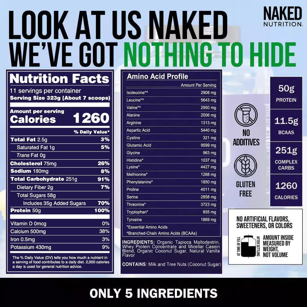 Naked Vanilla Mass - All Natural Vanilla Weight Gainer Prote...