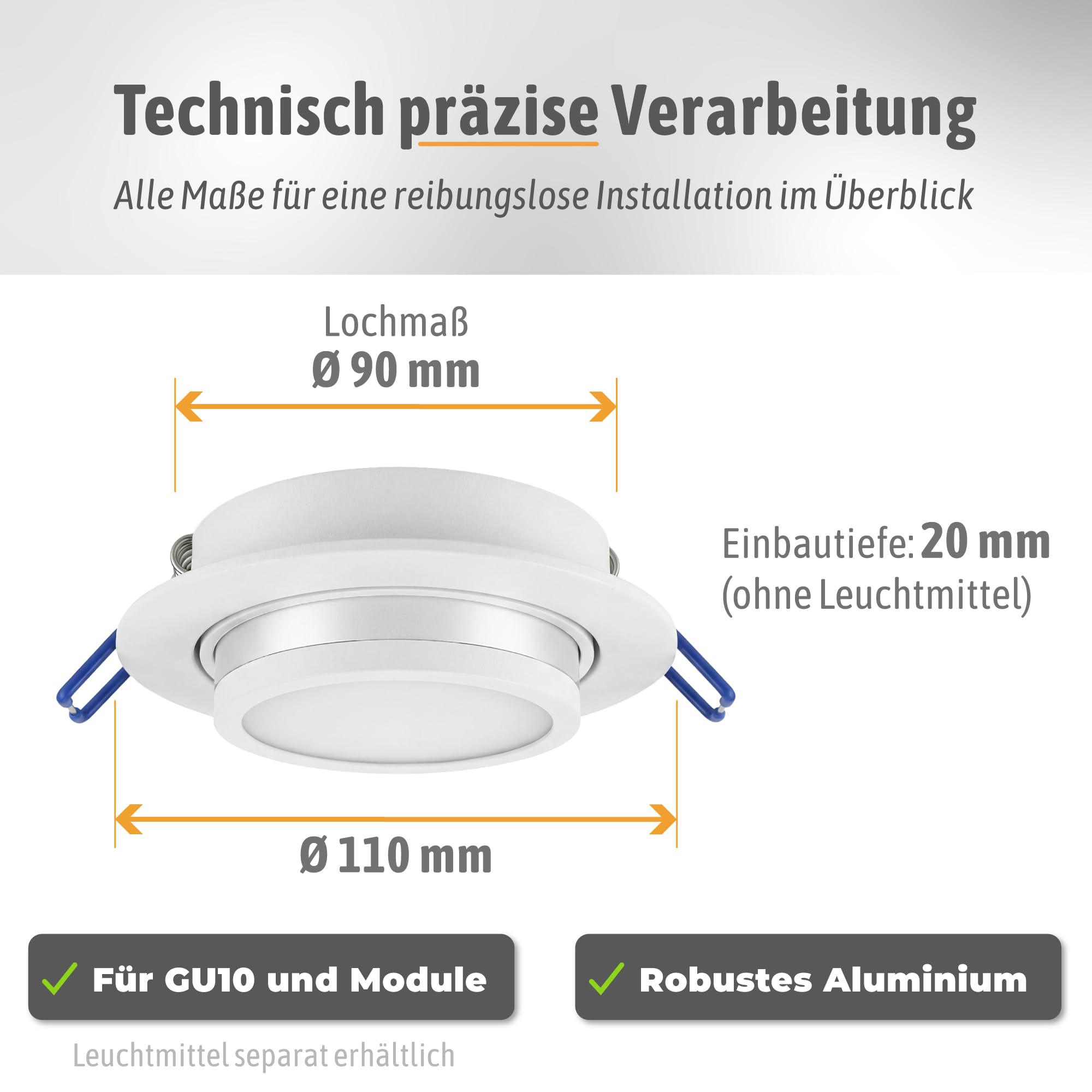 SSC-LUXon LAGO 10x Deckenlampe rund weiß schwenkbar - Punktstrahler geeignet für LED Modul - Deckenspot für Schlafzimmer ohne Leuchtmittel