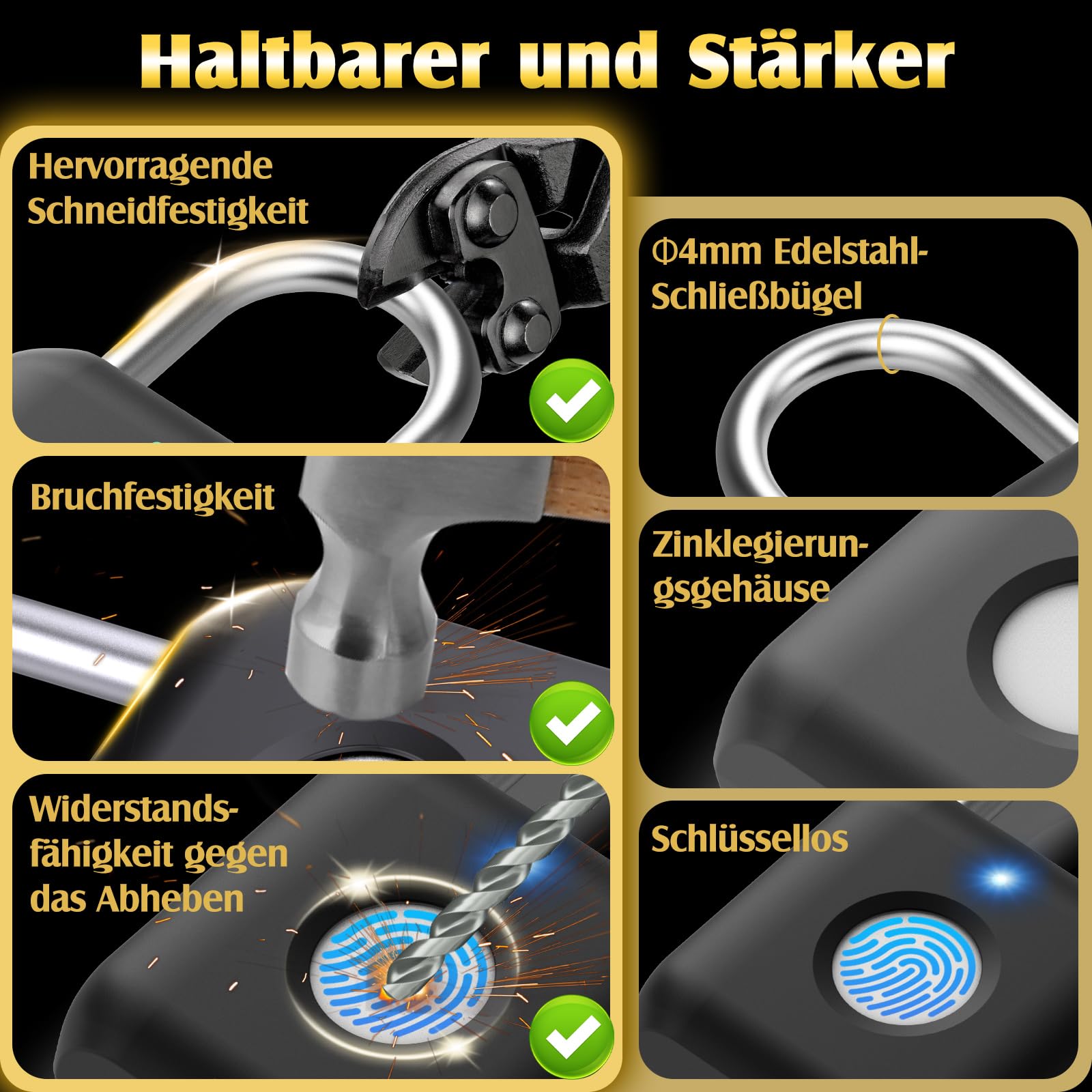 Anweller Fingerabdruck-Vorhängeschloss, Anweller Smart Lock, biometrisches Vorhängeschloss, für Turnhallenspinde, Schuppenspinde, Lagereinheiten