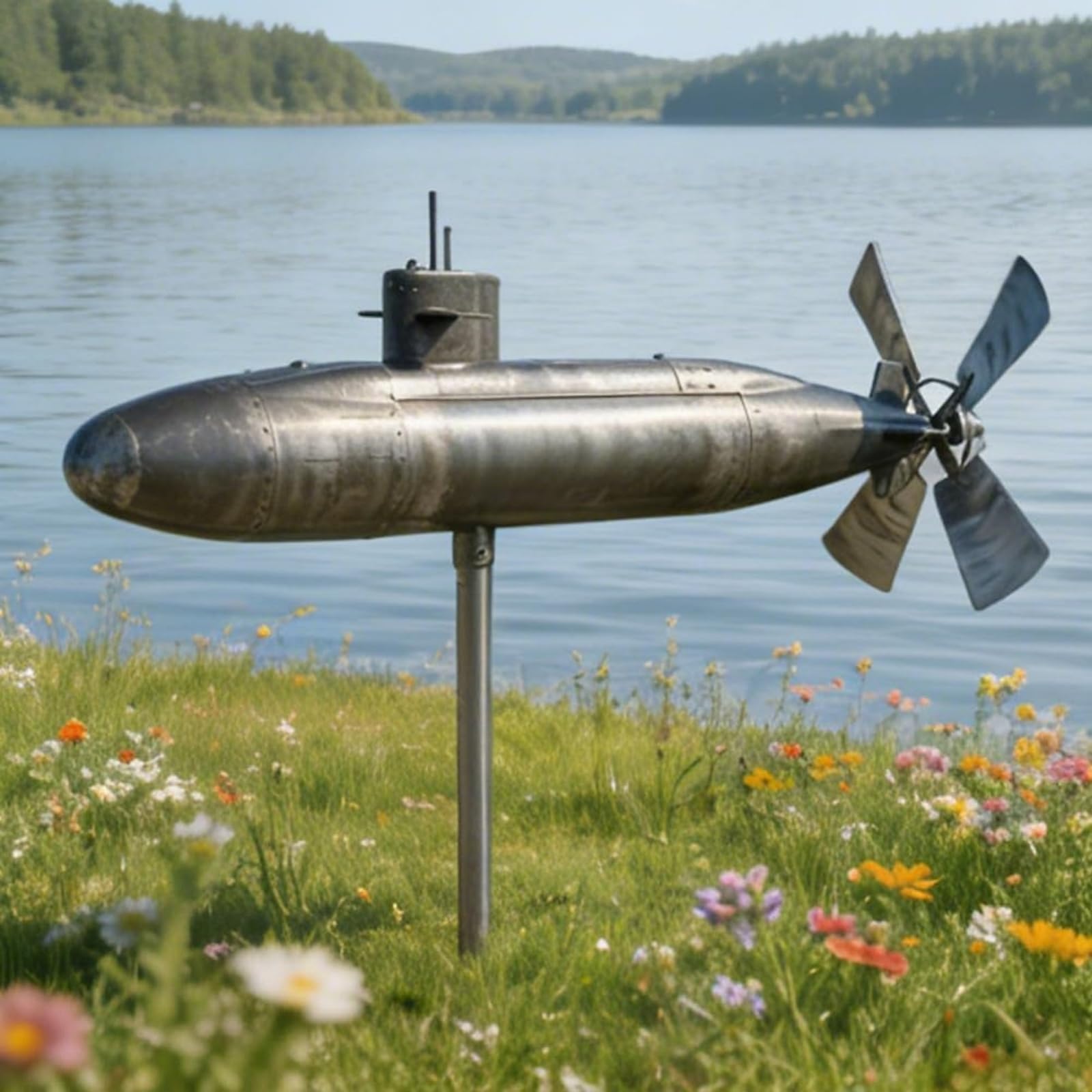 Yellow Submarine Wind Spinner, Heavy Duty Metal Rotating Yard Art, Kinetic Outdoor Garden Decor for Patio, Lawn, Flower Bed – UV-Resistant, Non-Fading Submarine Windmill (#a) — view 3