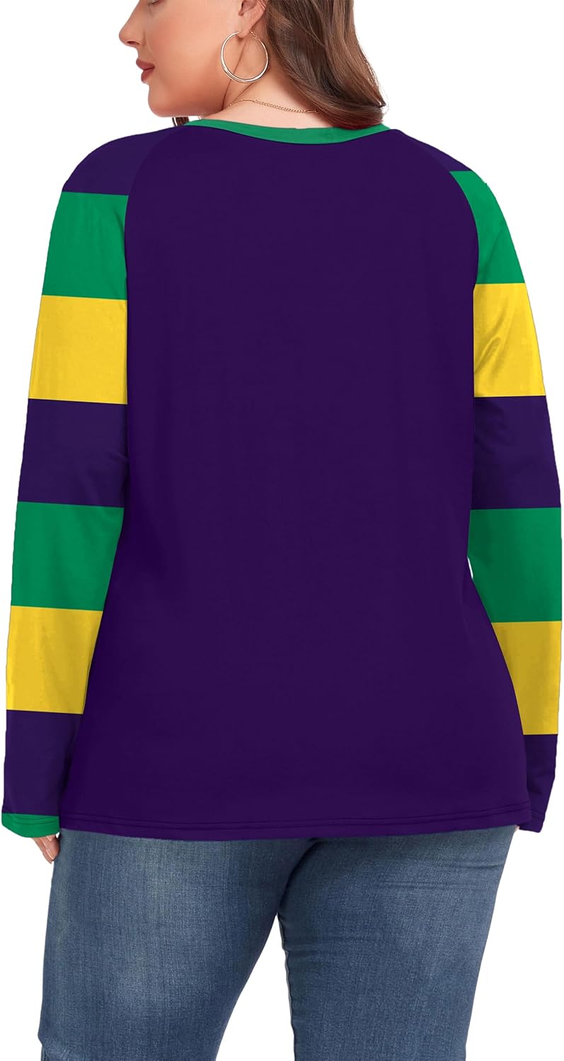 Plus Size Mardi Gras Shirt: Fat Tuesday Carnival Vneck Tshirt Carnival Outfit Long Sleeve Tops - Image 5