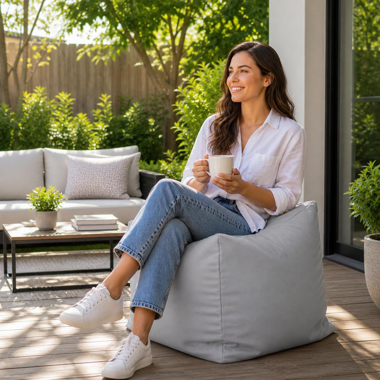 Artistic Fashionista* New Waterproof Square Cube Bean Bag Indoor Outdoor Garden Footstool Rest Seat Pouffe Ottoman Beanbag 40x40x40 cm (Light Grey)