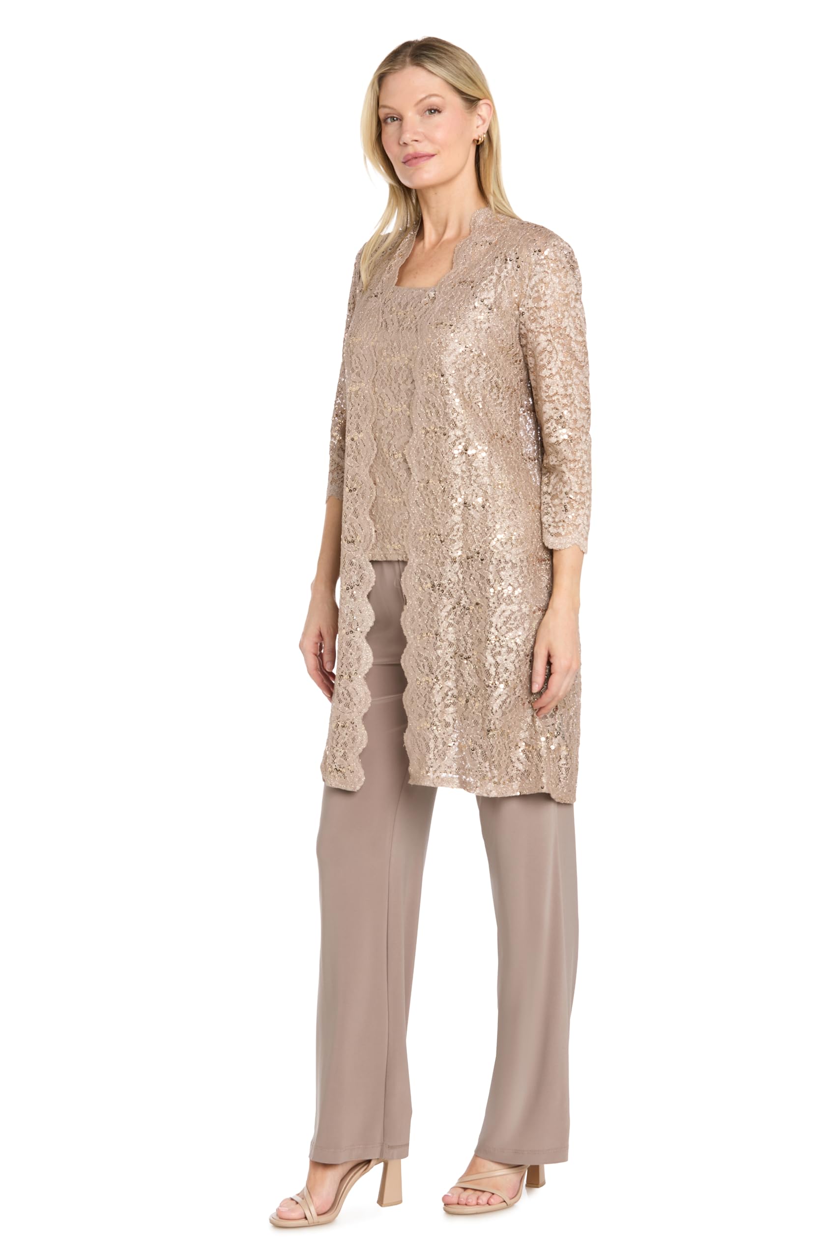 R&M Richards Damen Spitzen-Tanktop und Hose mit Durchsichtiger Spitzenjacke Business-Anzug Hosen-Set