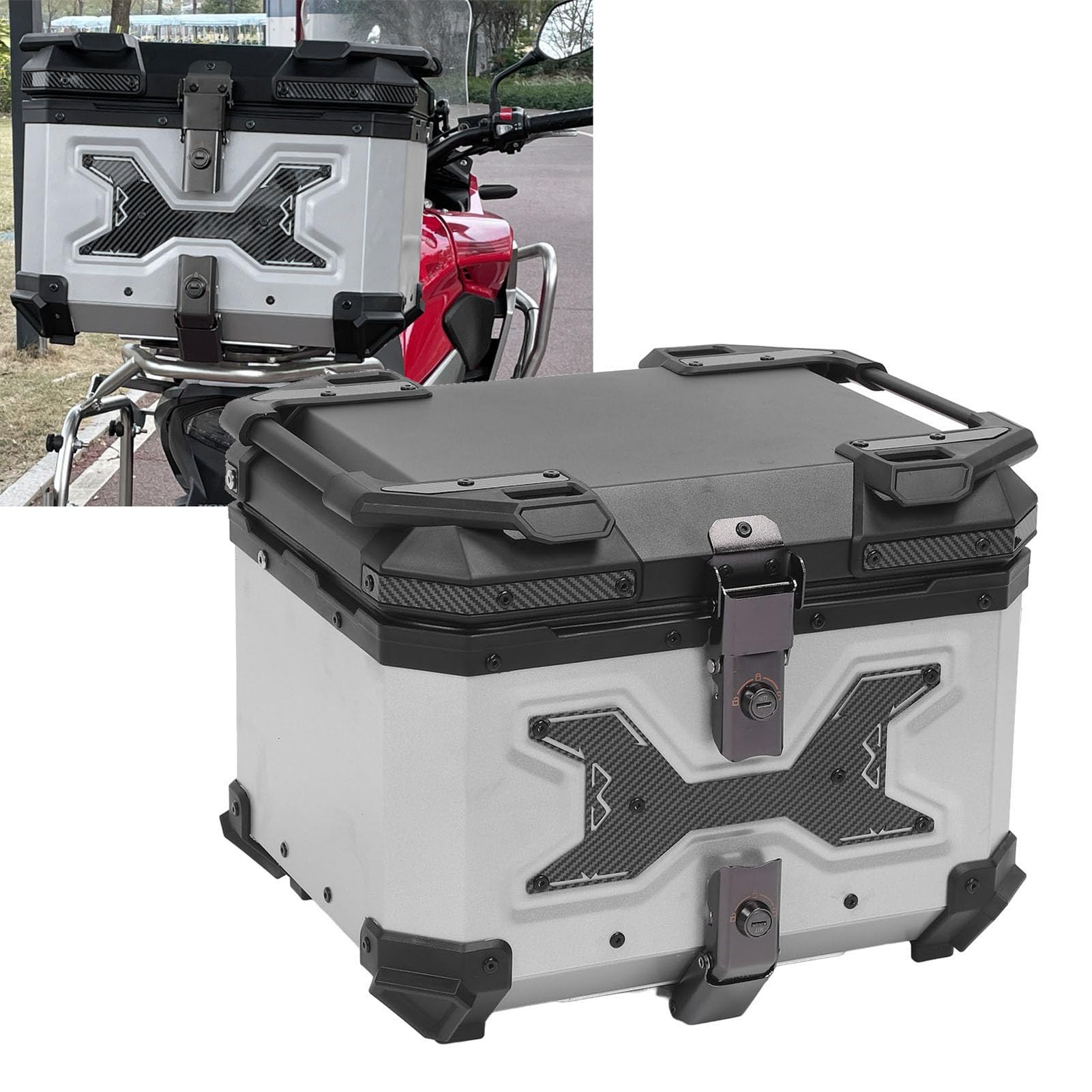 Baúl para Motocicleta, 45 L, Aleación de Aluminio, Impermeable, a Prueba de Golpes, Baúl para Motocicleta, para Scooter con Cerradura de Doble Llave, Base de Liberación Rápida para Scooter