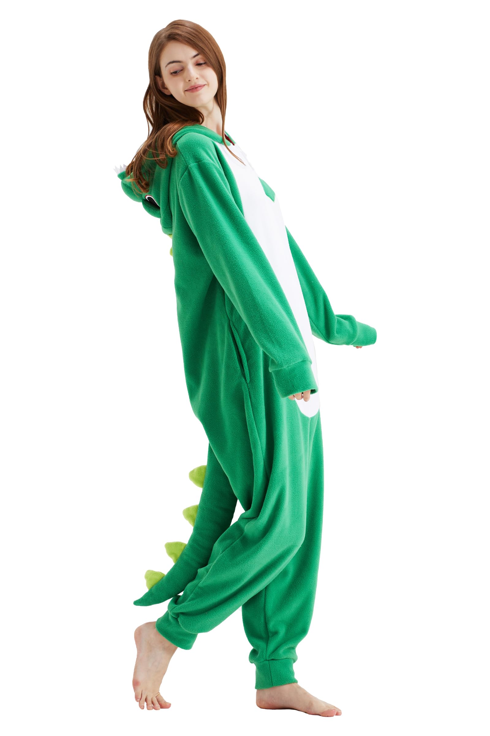 Loiahoer Costume unisexe adulte dinosaure vert pyjama dragon Halloween cosplay costume nouveauté animal Noël pyjama ensemble pour famille et couple