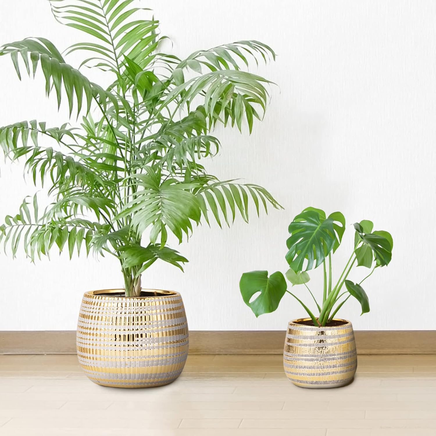 LYITSENT Flower Plant Pot 2 Pack Planters Ceramic Houseplant Pots Gold Shinny 5.3/3.3 inch for Home Decor : Patio, Lawn & Garden