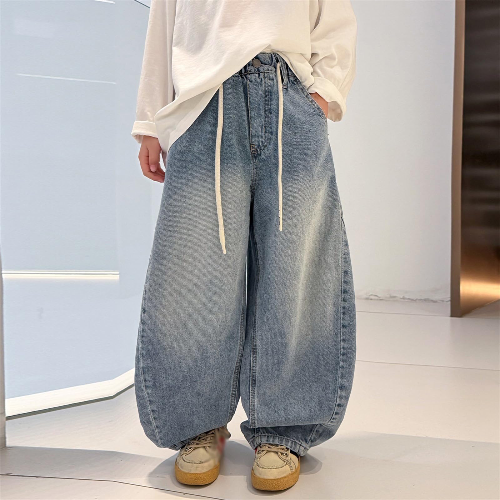 Vaqueros Niño Pantalones Chandal Pierna Ancha Jeans Cintura Elástica