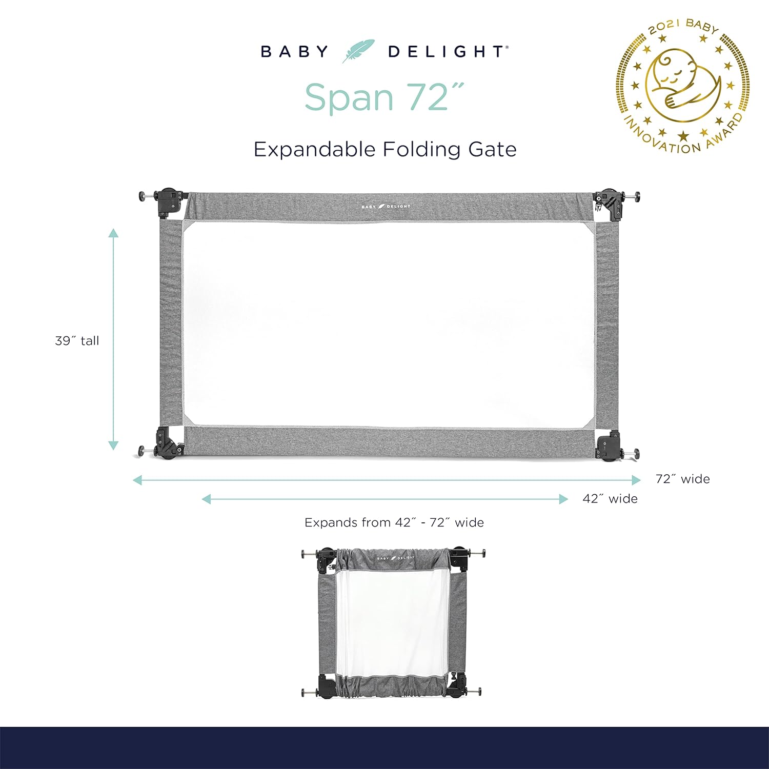 Baby Delight Go with Me Portable Mesh Baby Gate | Span 42-72" Expandable Folding Gate | Pressure Mounted | Charcoal Tweed, Pack of 1