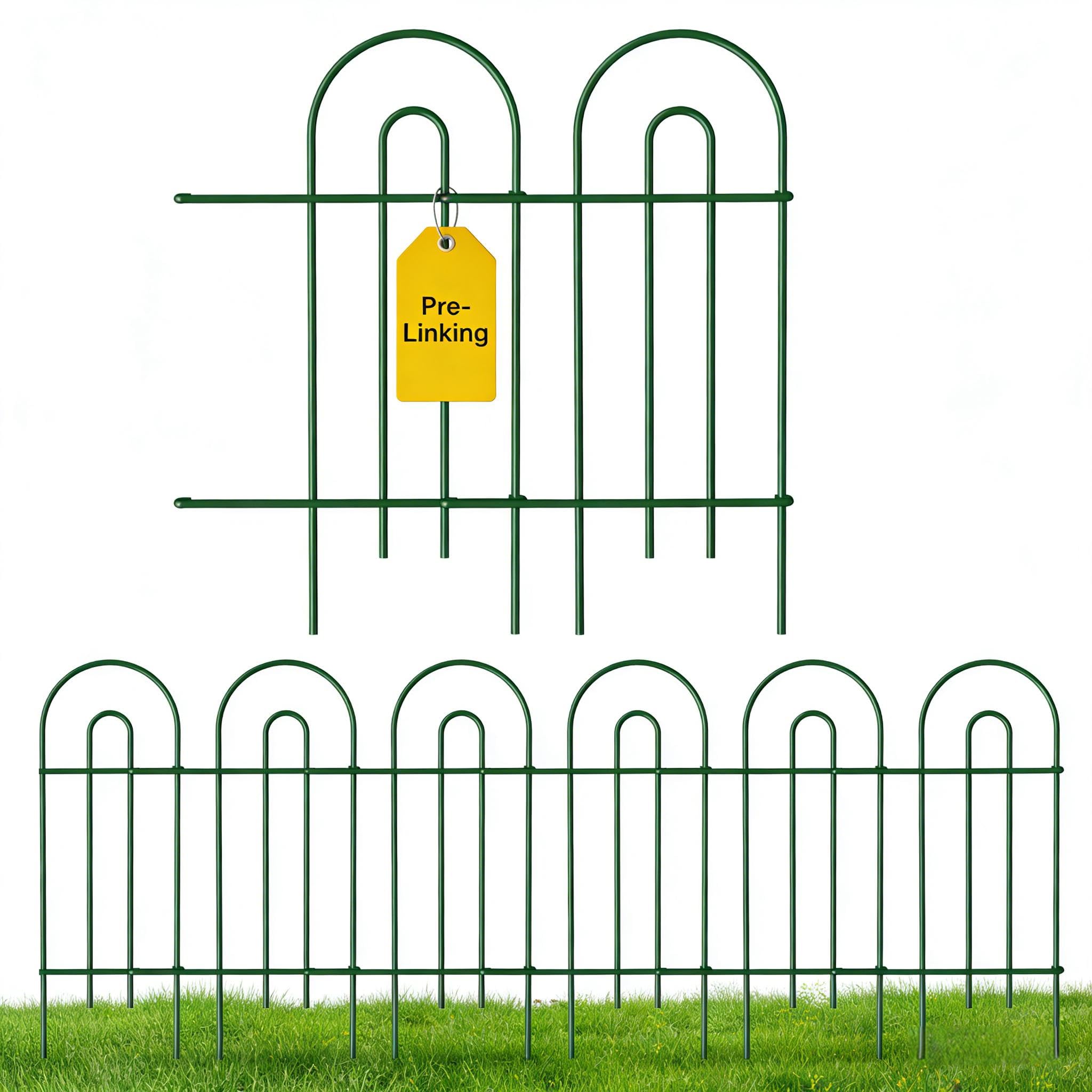 32in(H)×20ft(L) Decorative Garden Fences and Borders for Dogs 14panels No Dig Metal Fence Panel Garden Edging Border Fence for Animal Barrier Fencing for Flower Bed Yard Green
