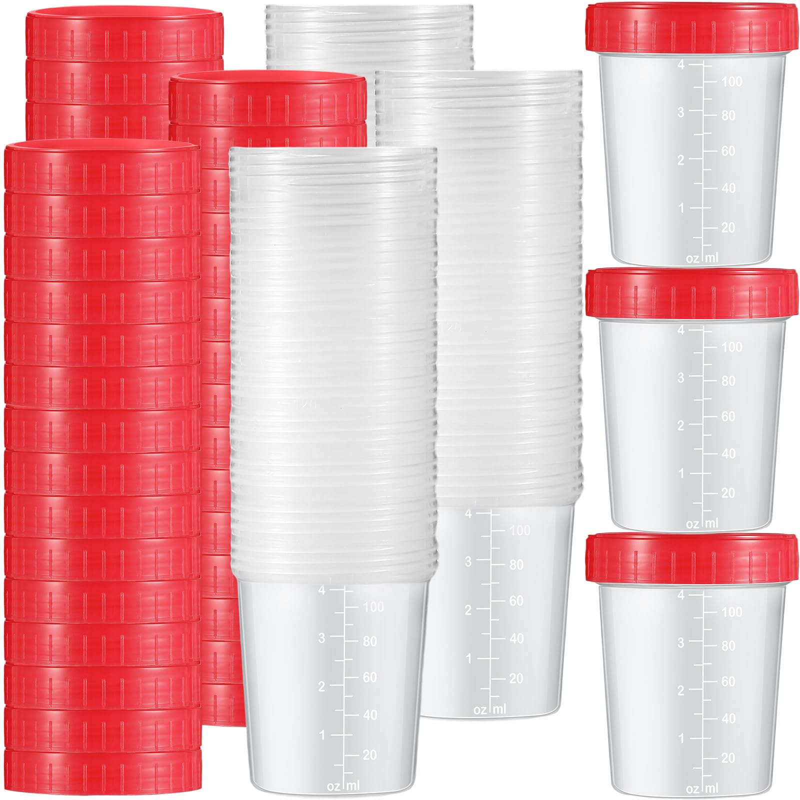 100 Pcs Disposable Specimen Cup Urine Cups 4oz Specimen Container with Leak Proof Screw on Single Use Stool Sample Collection Kit for Safe Urine Pee Stool Sample Analysis Testing (Red)