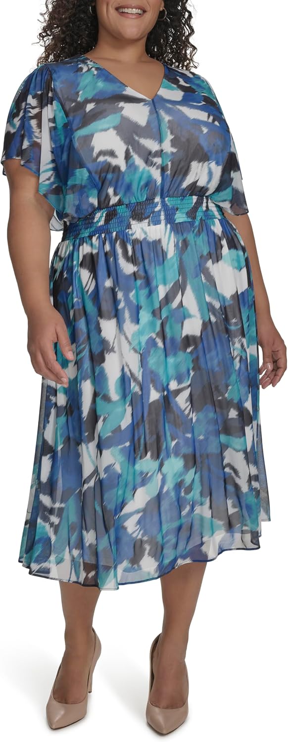 dkny women's short-sleeve v-neck midi dress DKNY Women's Short Sleeve V-Neck Wrap Midi Dress, 2