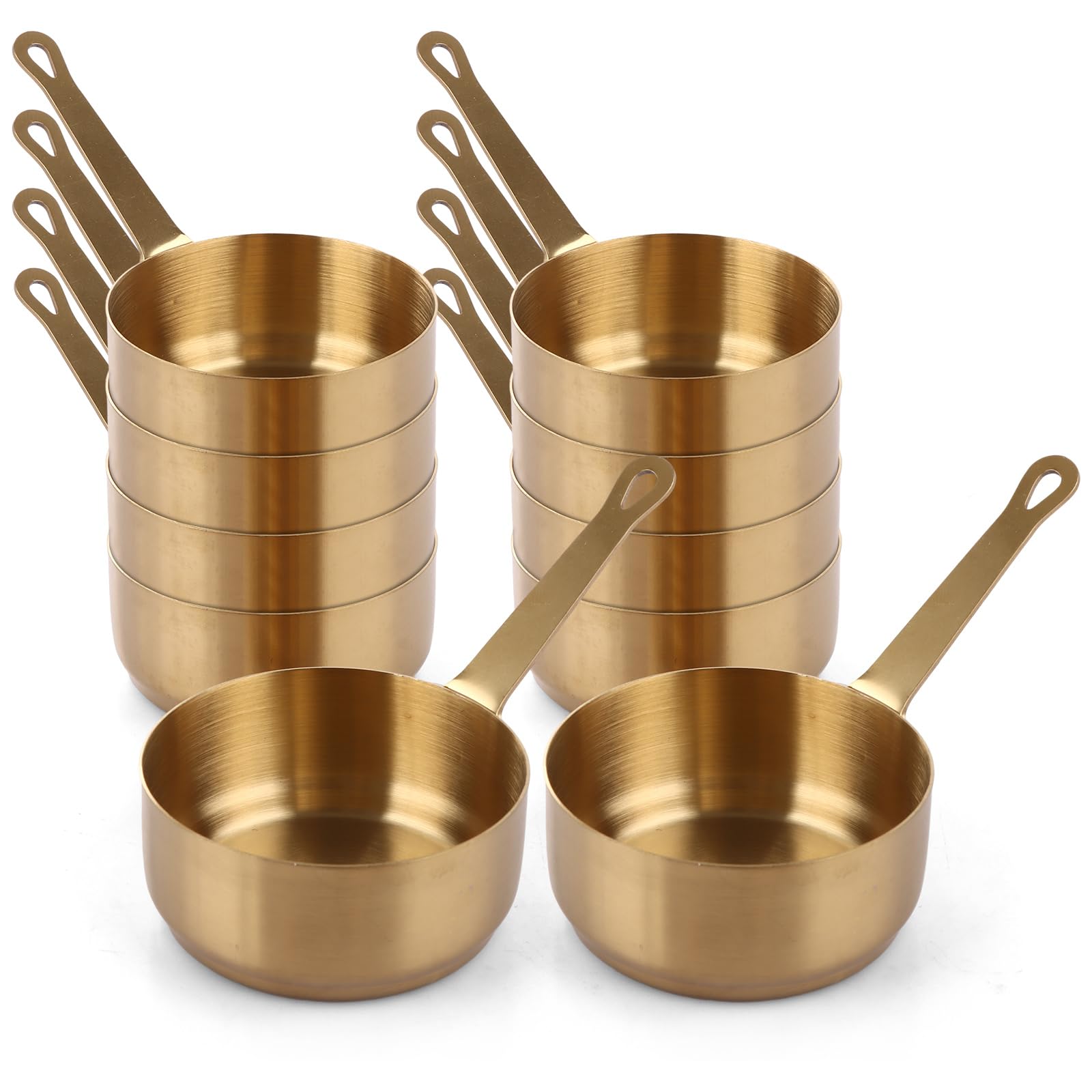 MEIDIV 10 Pcs 100ml Stainless Steel Sauce Pots with Handle, Mini Saucepan for Sauces, Condiment pots, Dipping Bowls with Handle for Home Kitchen Gold