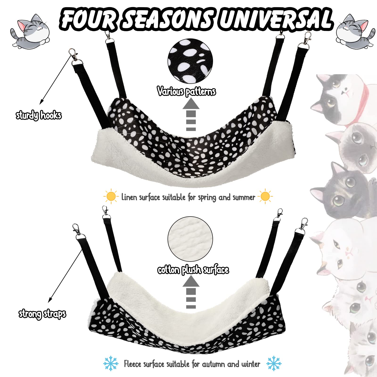 Hamaca reversible para mascotas, hamaca colgante de felpa suave para gatos, cama de conejillo de indias, jaula para ratas, accesorios para cachorros, perros, cerdos, gatitos, hurones, conejos 3